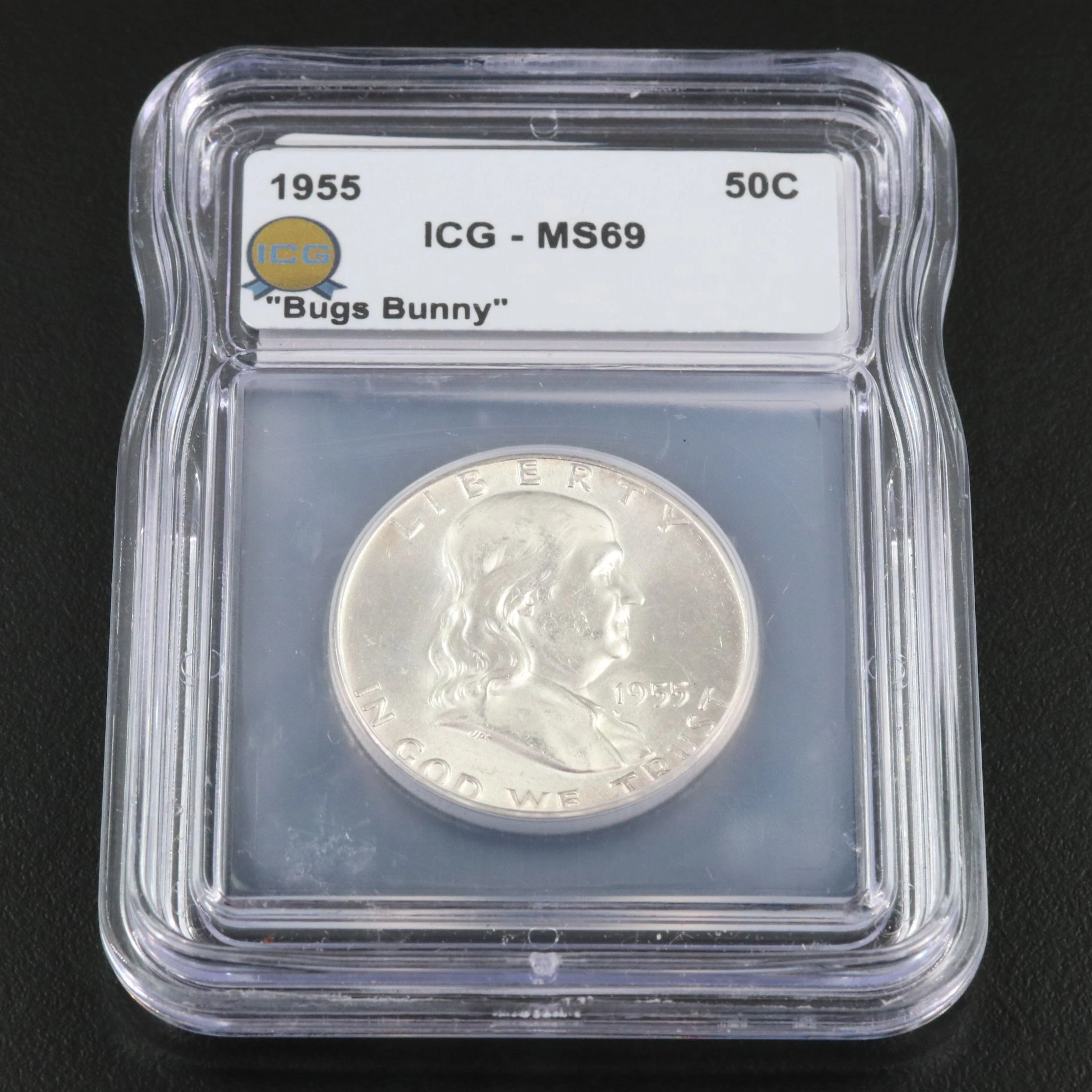 ICG Graded MS69 1955 Franklin "Bugs Bunny" Half Dollar