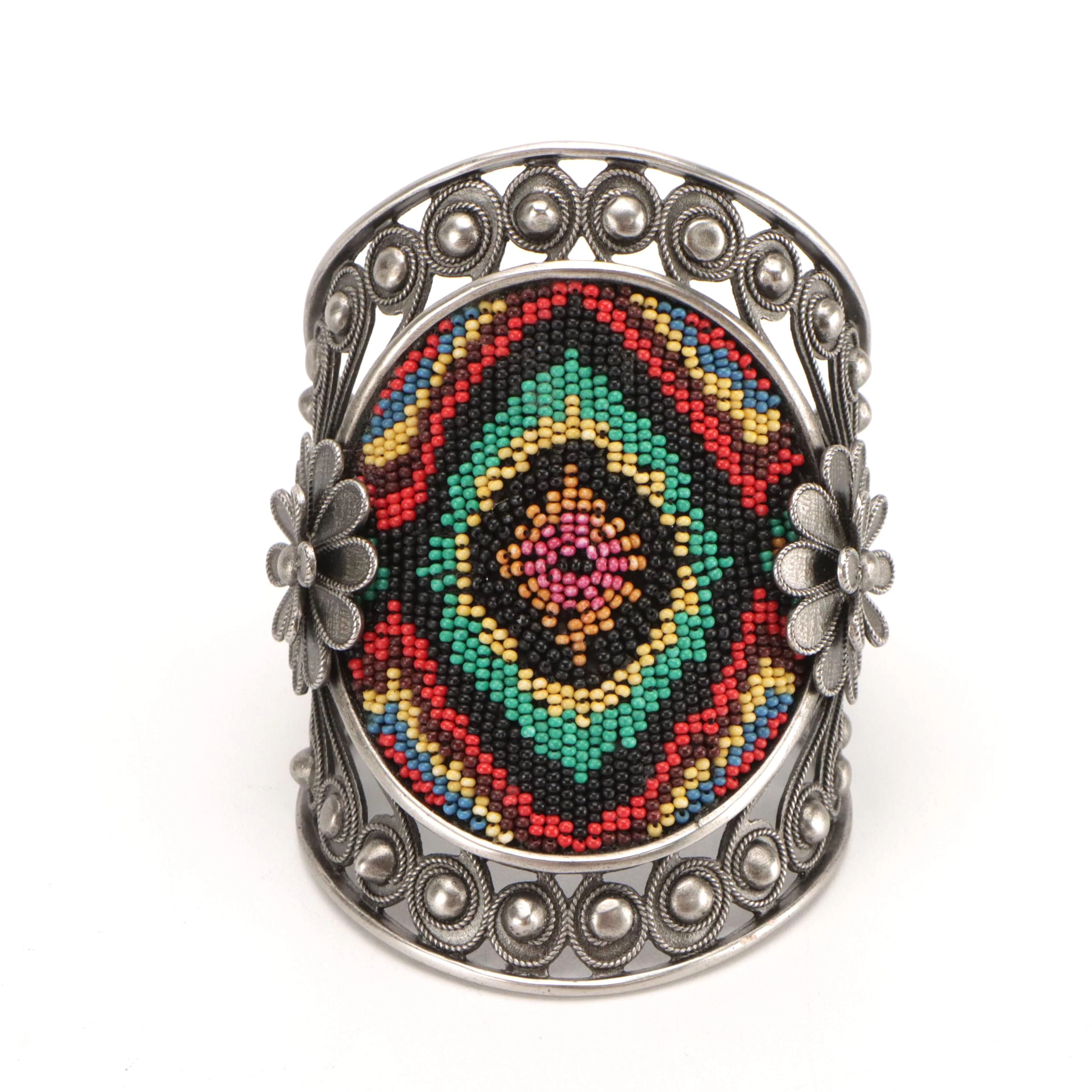 Valentino Garavani Beaded Floral Filigree Cuff Bracelet in Box