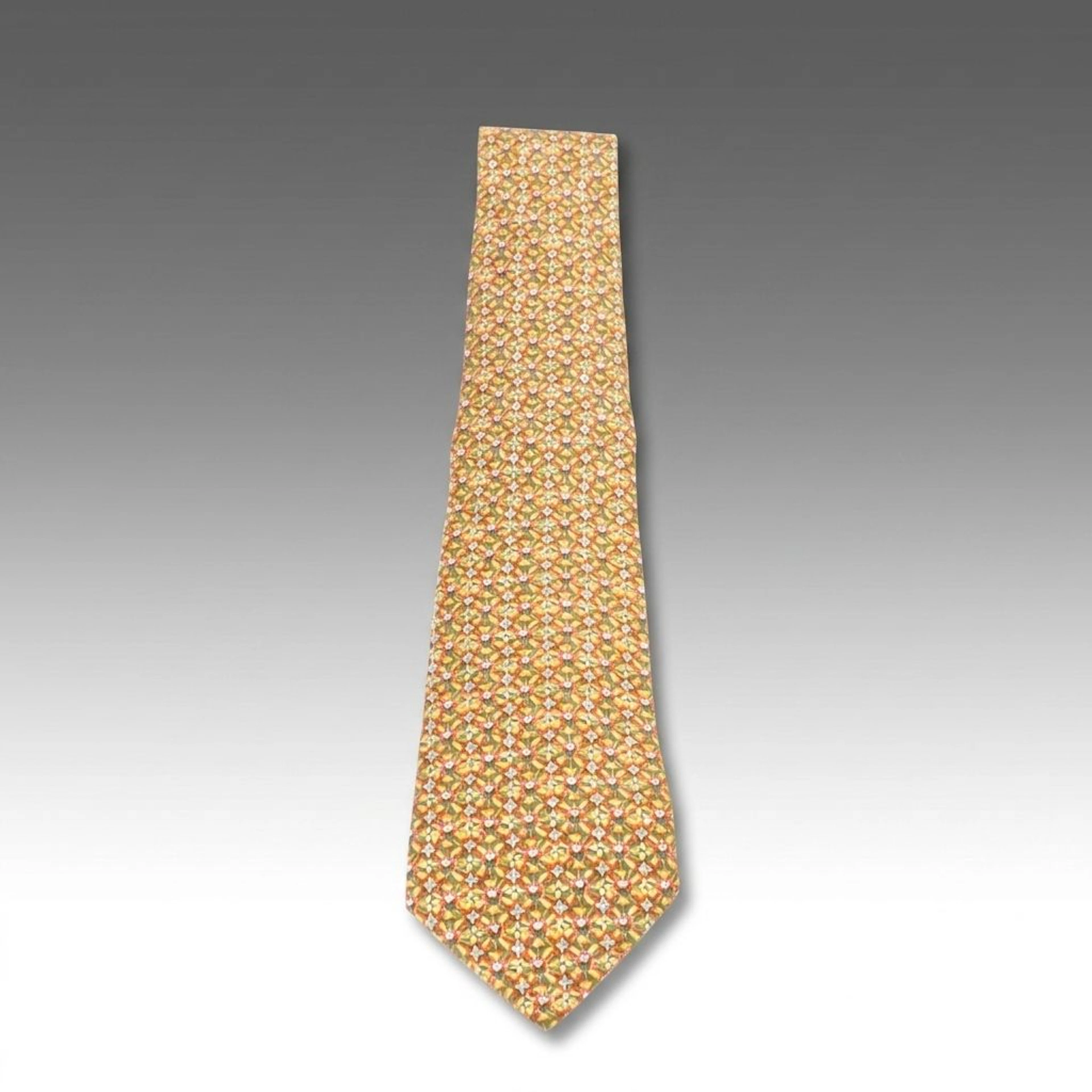 Hermès Geometric Floral Motif Necktie in Silk Twill with Sleeve