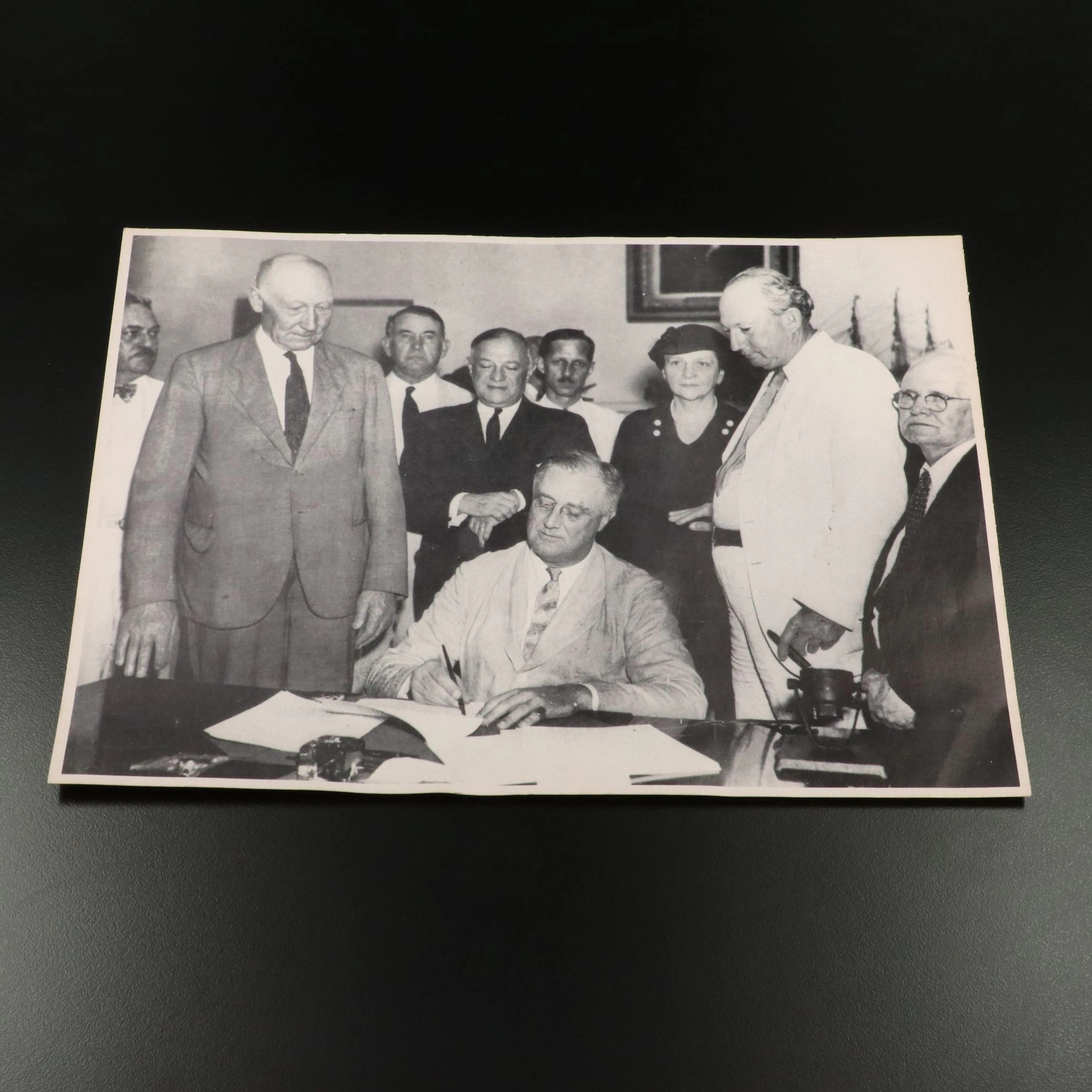 B&W Type 1 Photograph of Franklin D. Roosevelt Signing Social Security