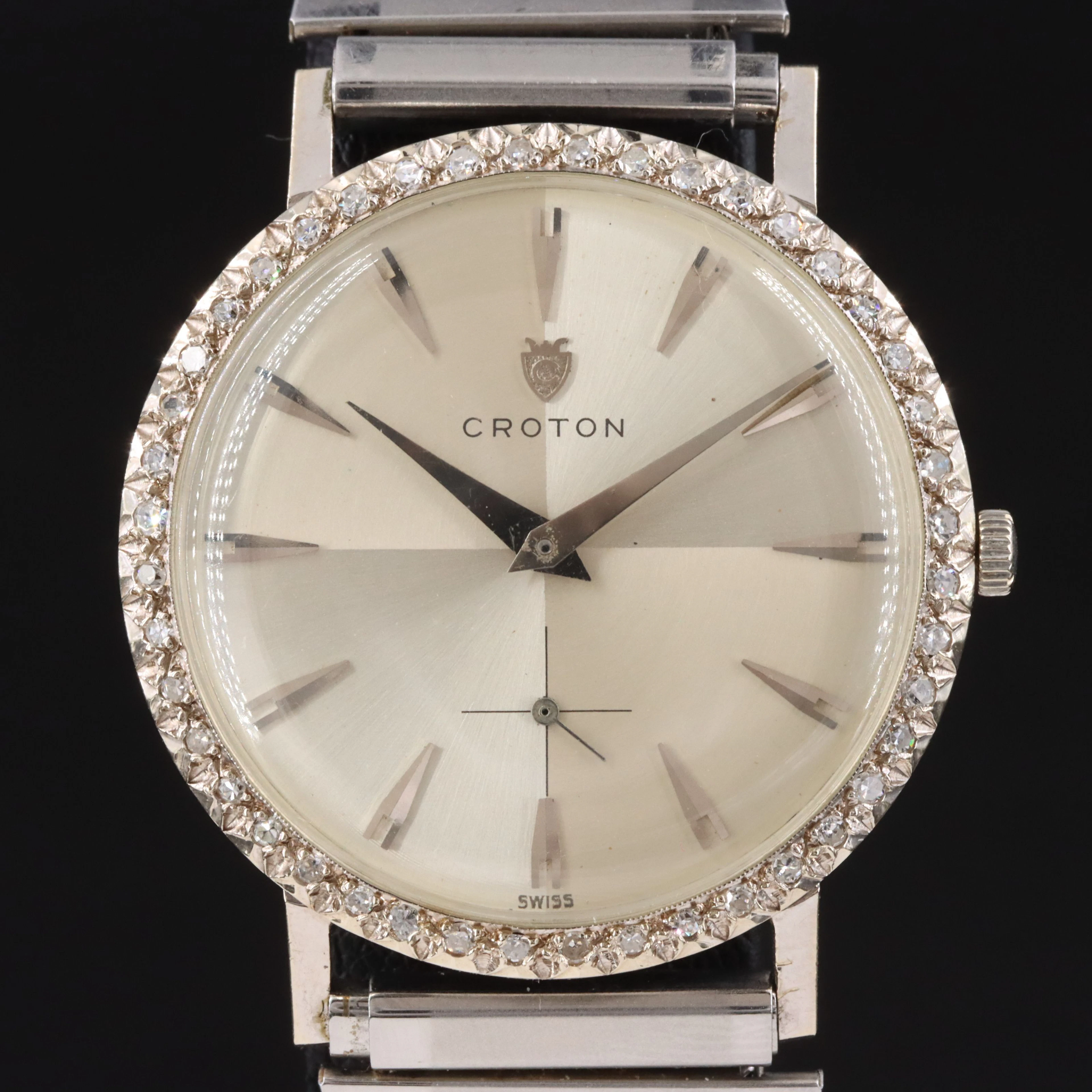 14K Croton Diamond Set Vintage Watch c.1950s