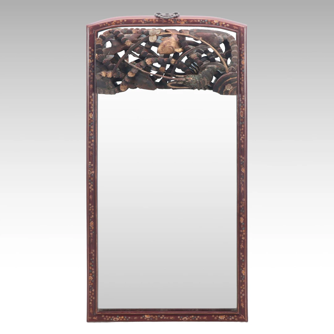 Chinese Gilt Carved Wood Koi Fish Wall Mirror, 19th Century