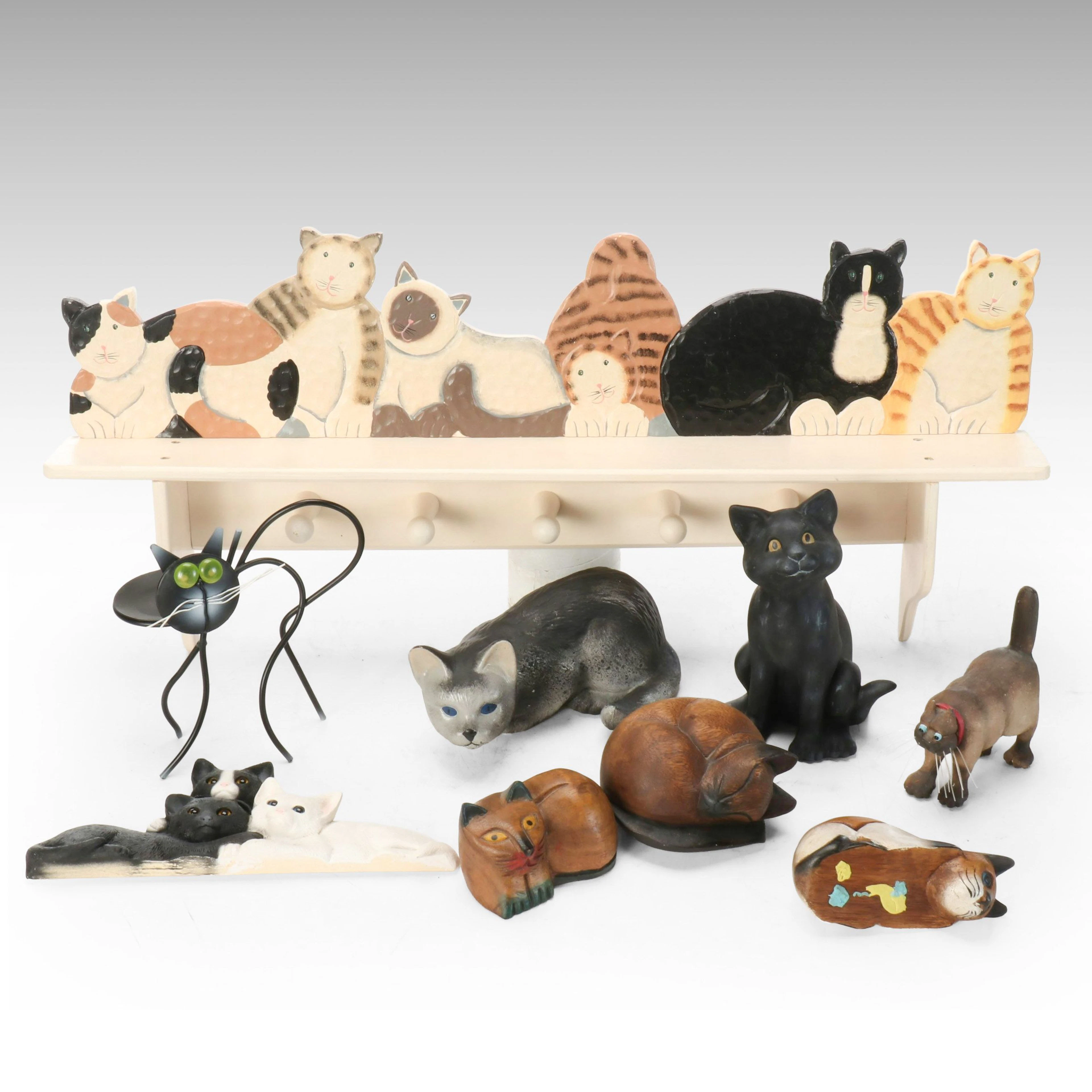 Wooden Cat Wall Hanging with Figurines