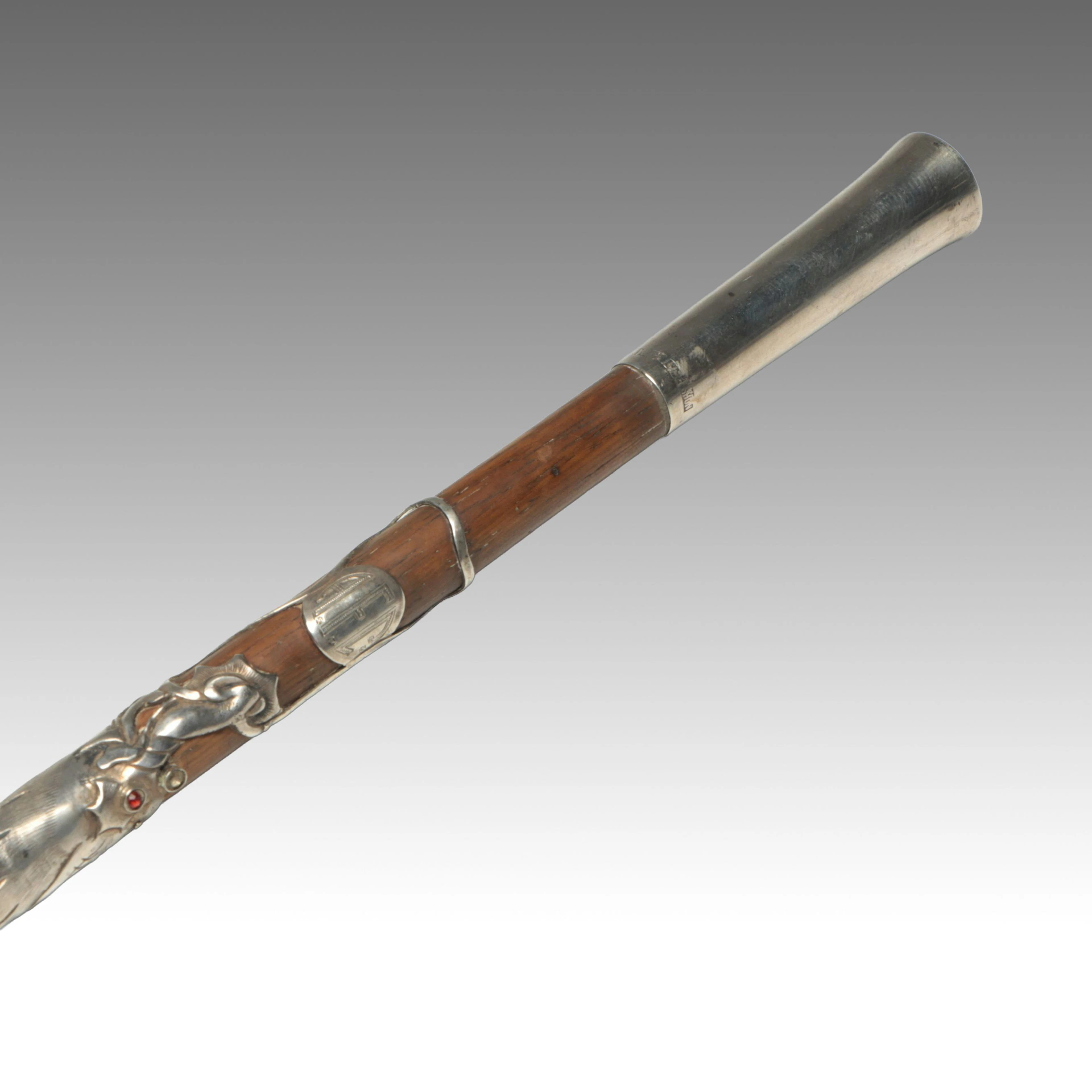Chinese Export Sterling Silver Dragon Motif Walking Cane