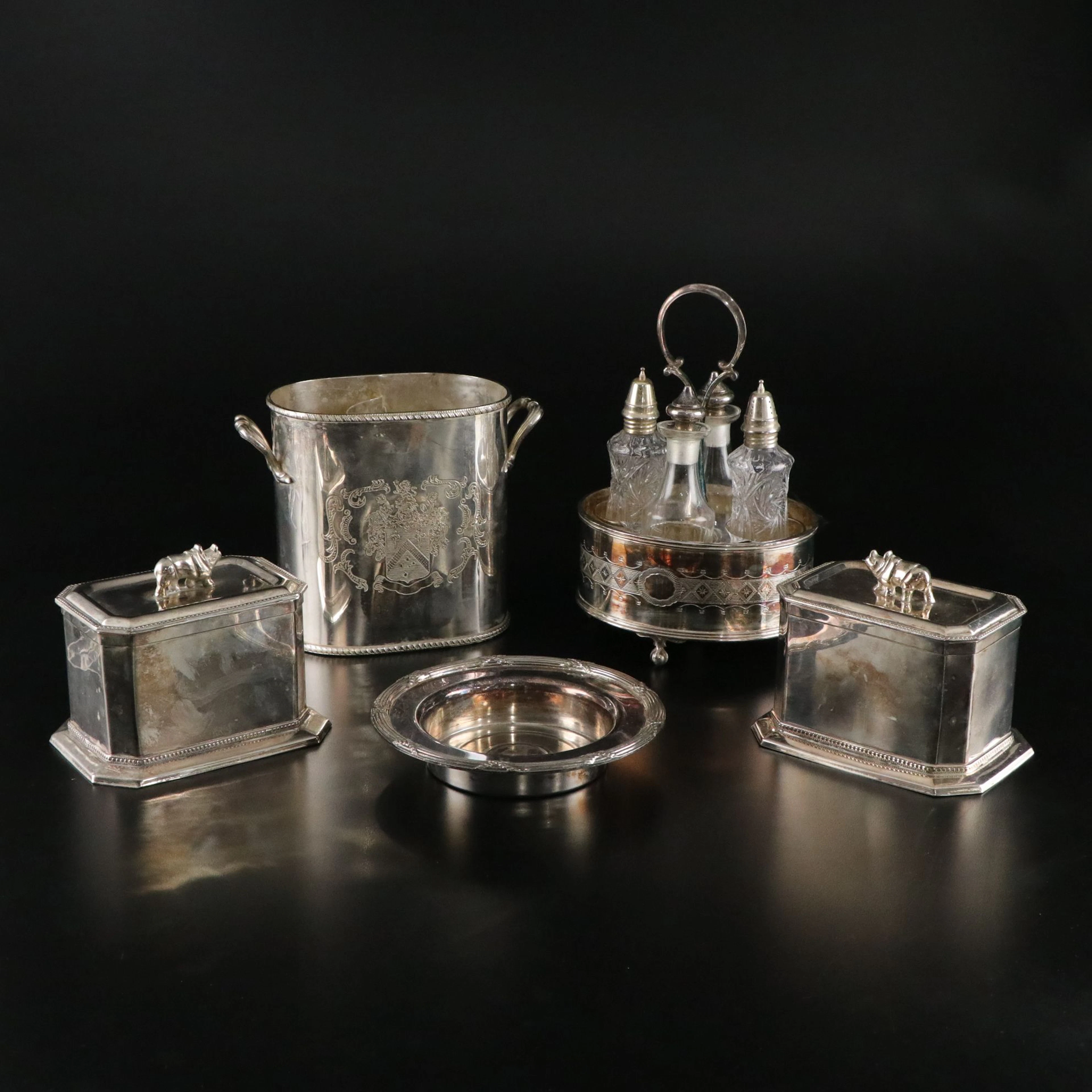 Towle Silverplate Bonbon Bowl with Cruet Set and More