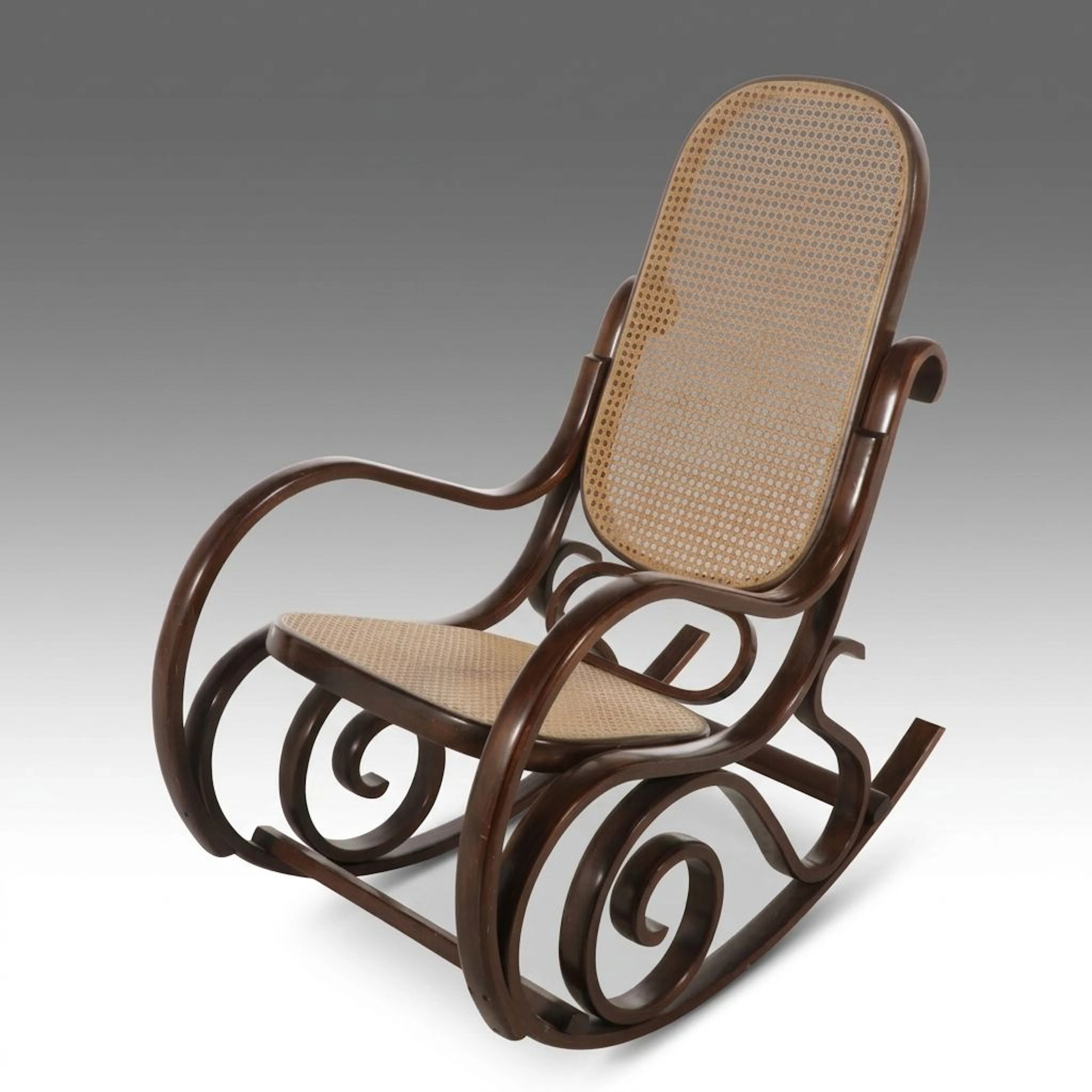 Thonet Style Bentwood and Bent Cane Rocking Chair, Late 20th Century