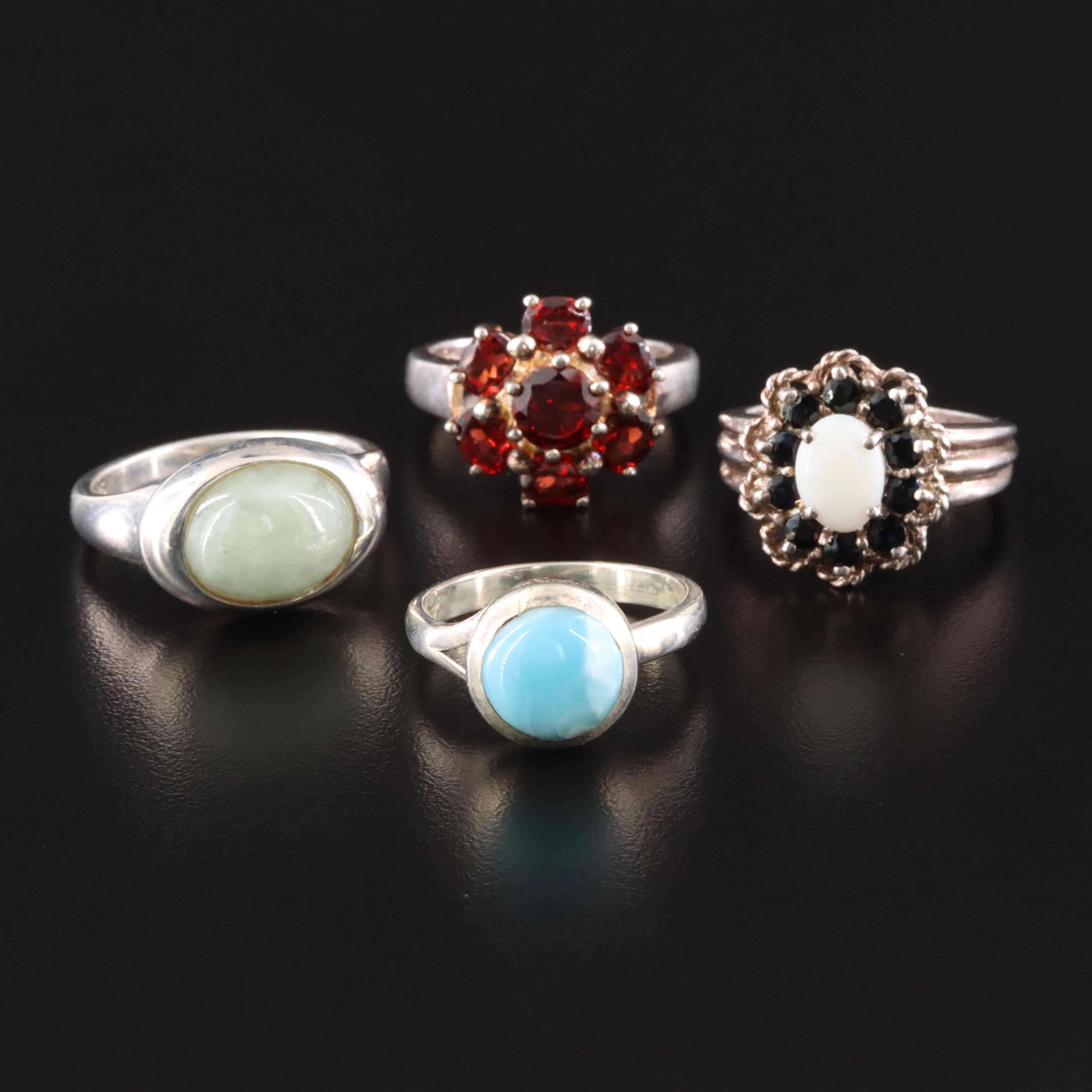 Sterling Ring Collection Featuring Garnet, Larimar and Opal