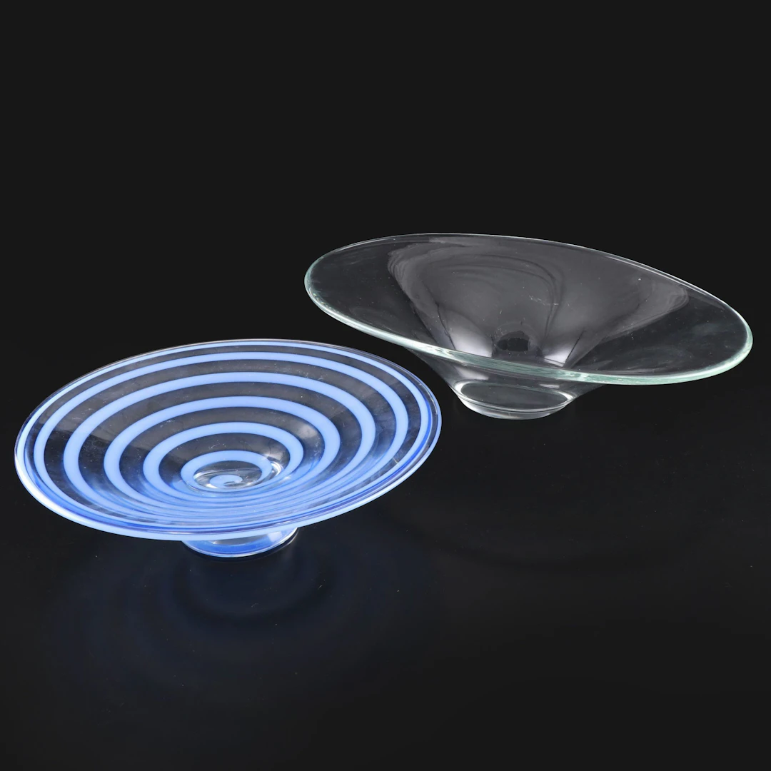 Spiral Motif and Other Blown Glass Centerpiece Bowl