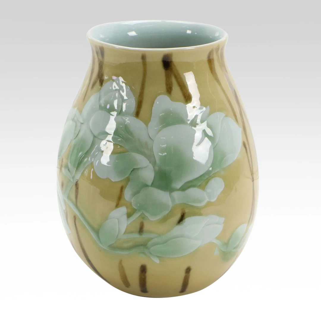 Chinese Celadon Green Lotus Motif Porcelain Vase