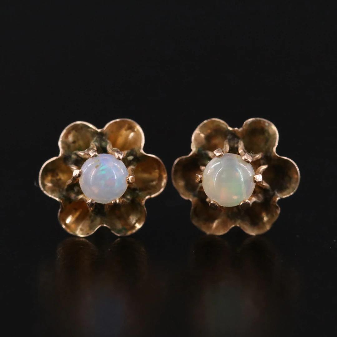 Gold-Filled Opal Buttercup Stud Earrings