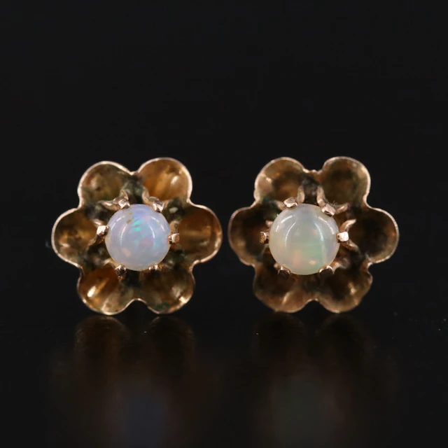 Gold-Filled Opal Buttercup Stud Earrings