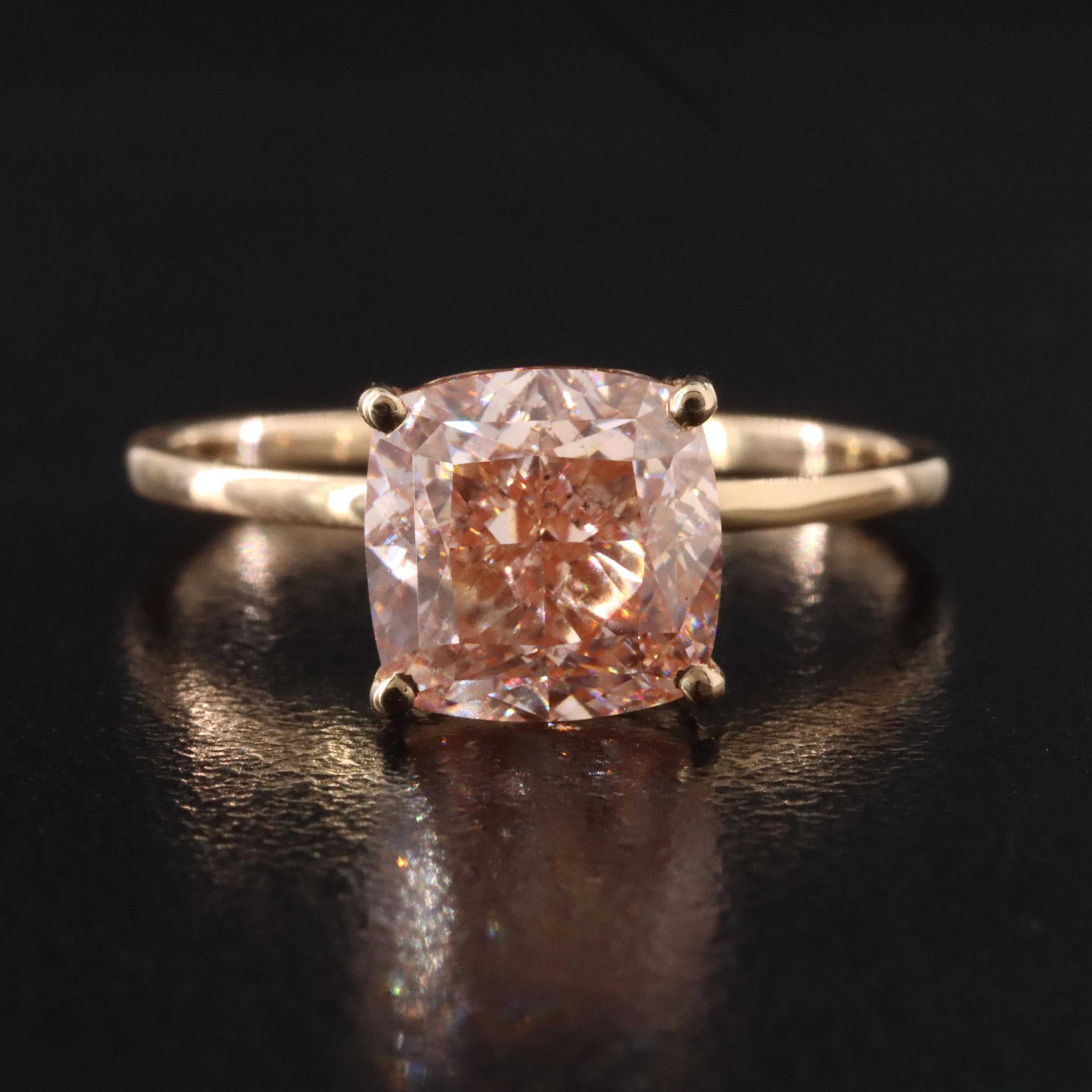 14K 3.00 CT Fancy Intense Pink Lab Grown Diamond Solitaire Ring with IGI Report
