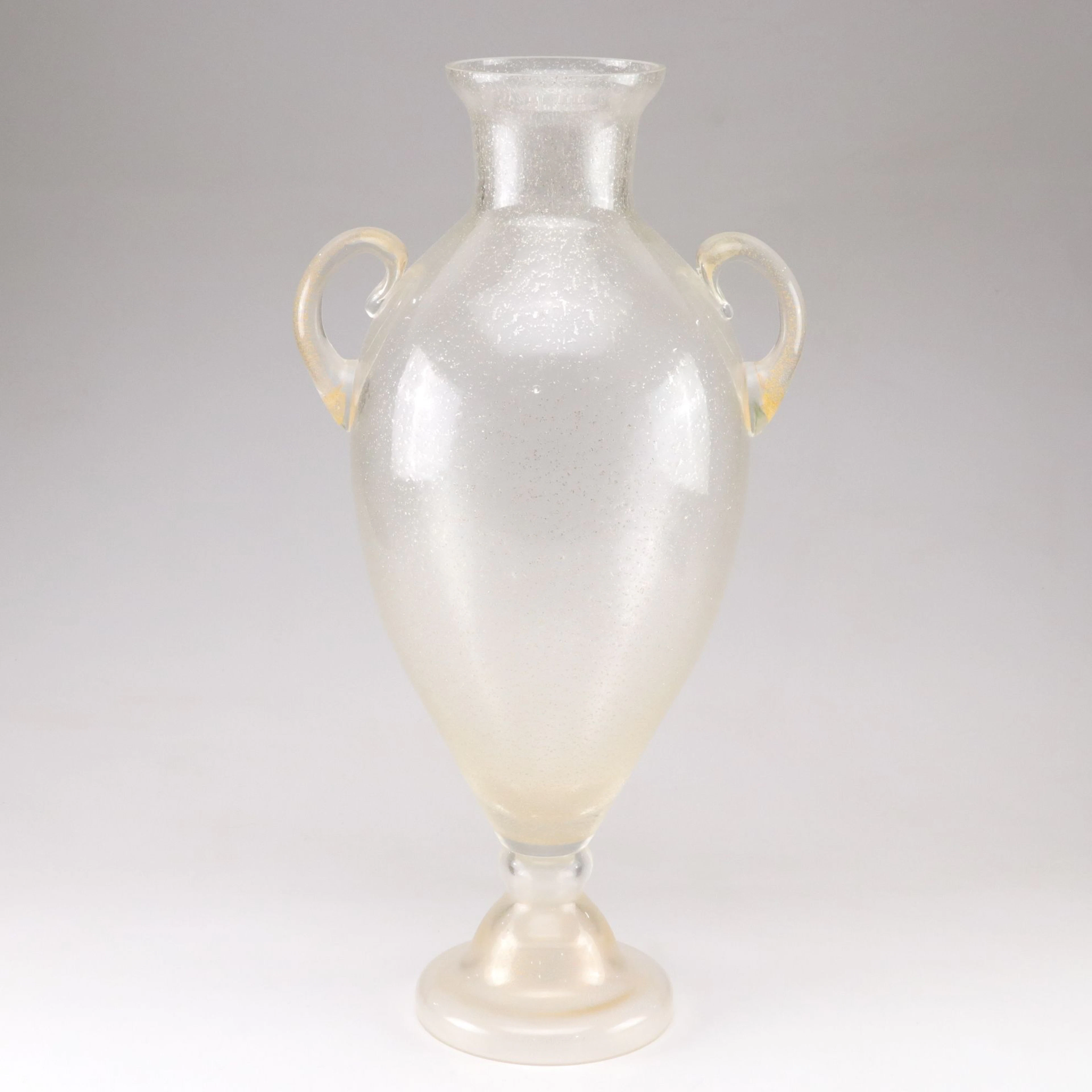 Murano Style Blown Glass with Gold Flakes Amphora Vase