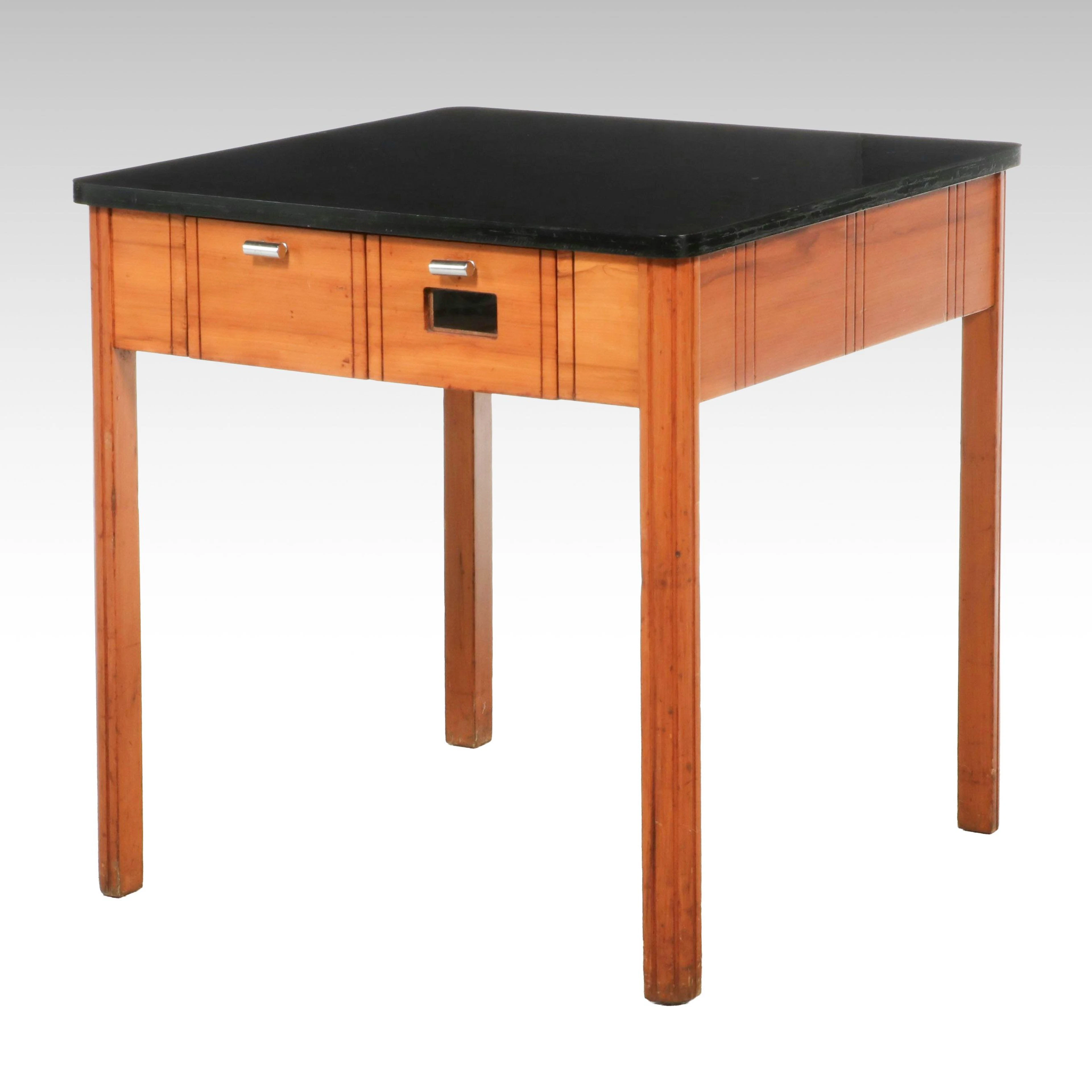 Industrial Science Lab Worktable with Black Resin Top and Drawers