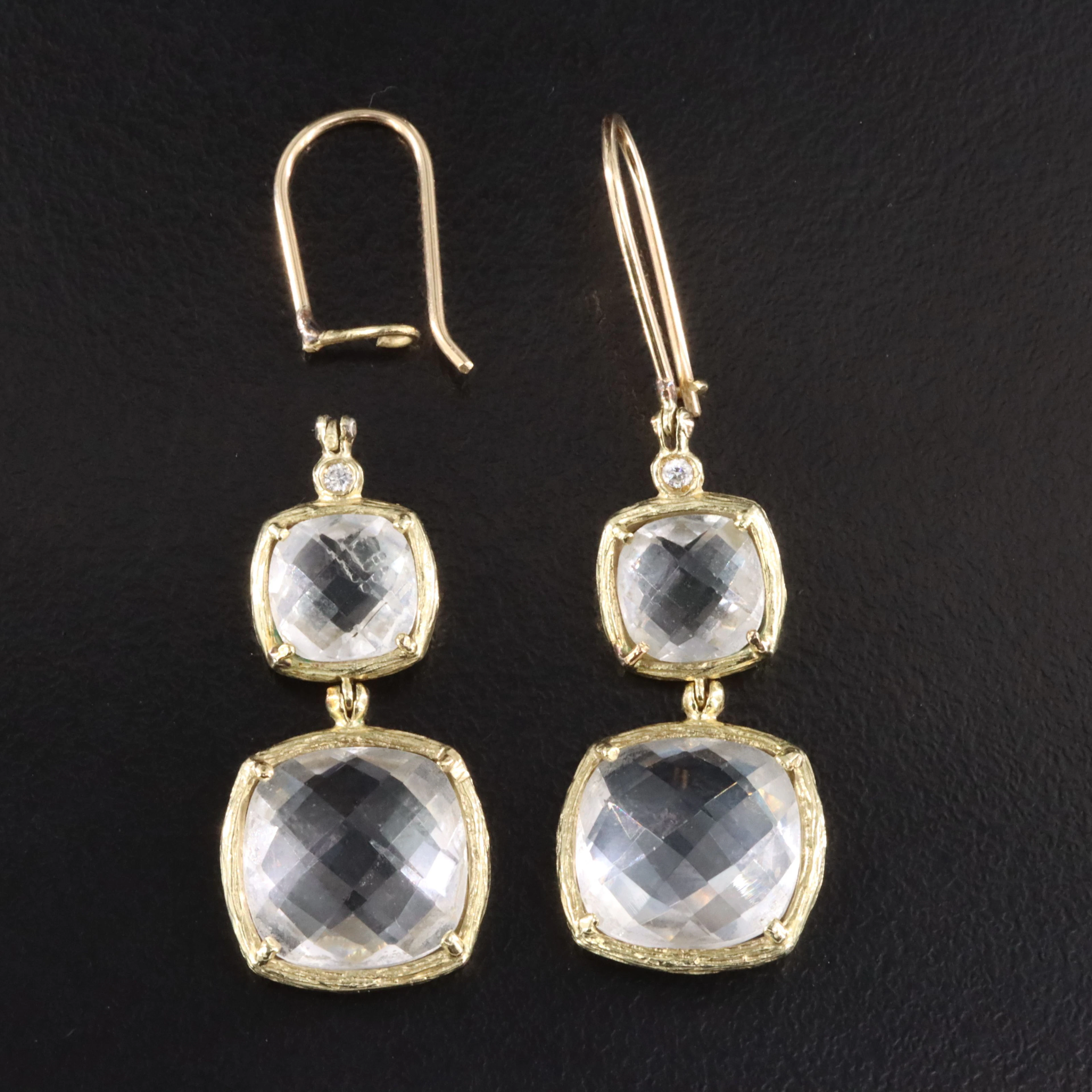 14K Rock Crystal and Diamond Drop Earrings