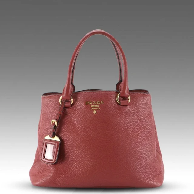 Prada Shopping Tote in Red Vitello Phenix Leather