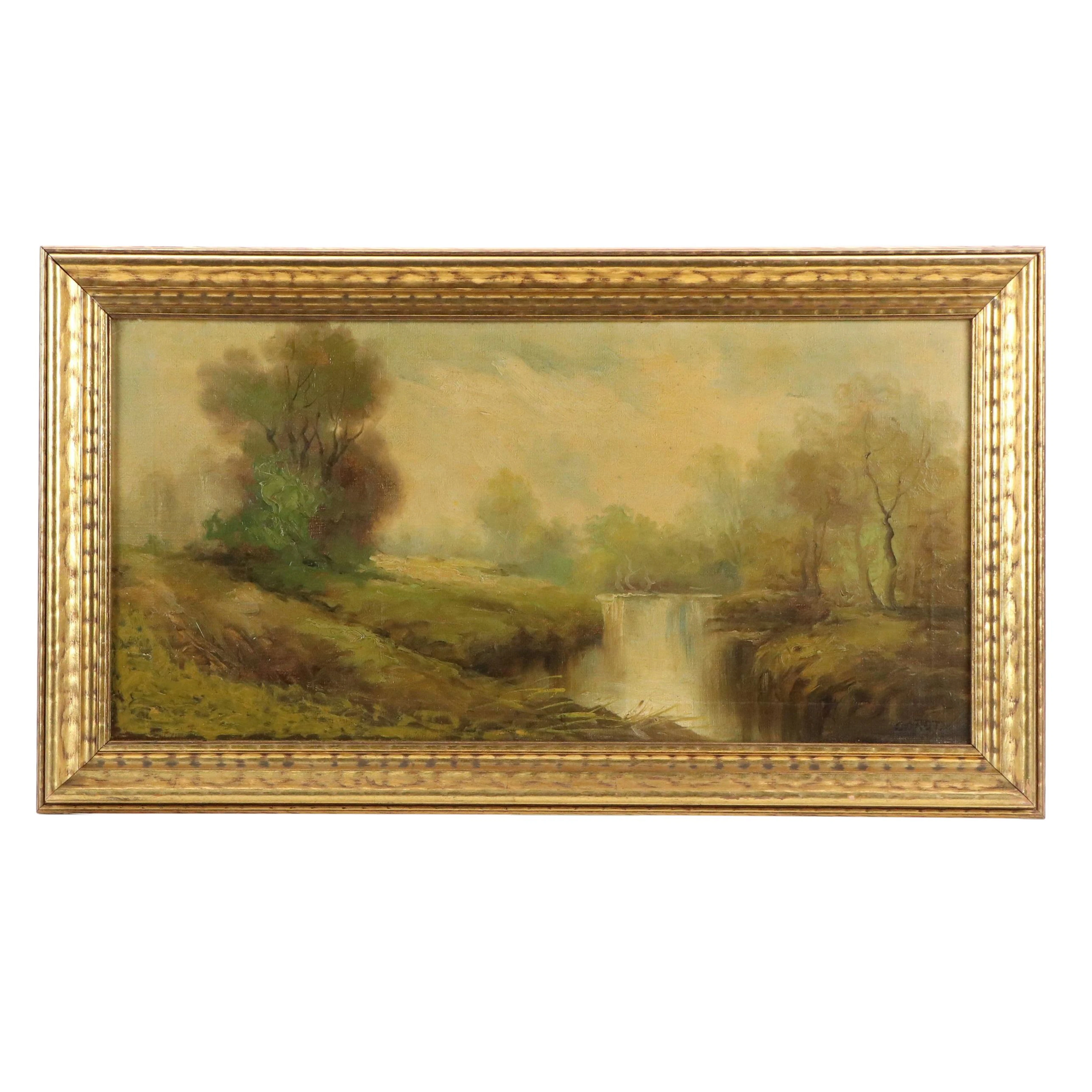 In the Manner of Camille Corot Tonalist Landscape Oil Painting, 19th Century