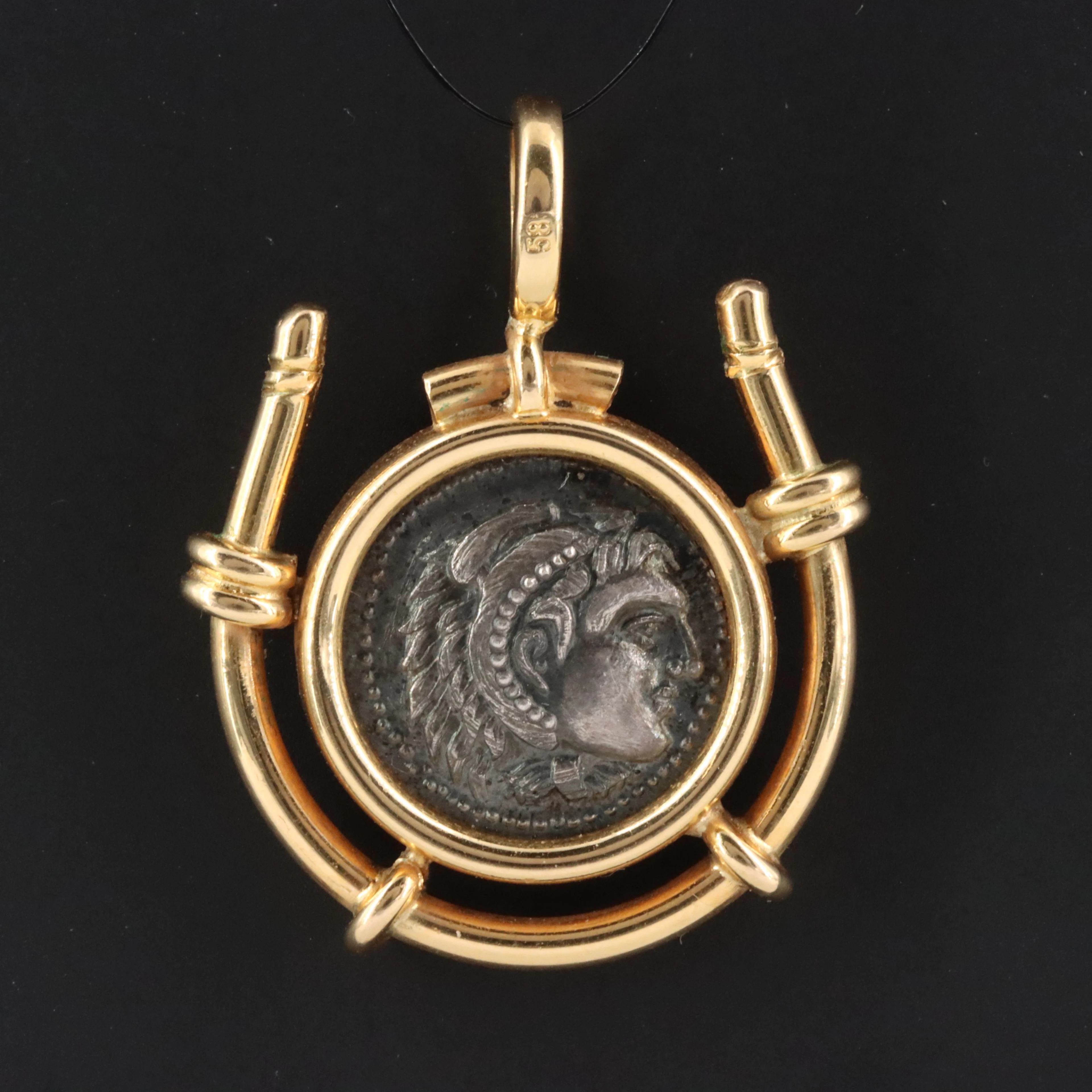 14K Pendant with Reproduction of Ancient Greece, Macedonia Drachm Coin