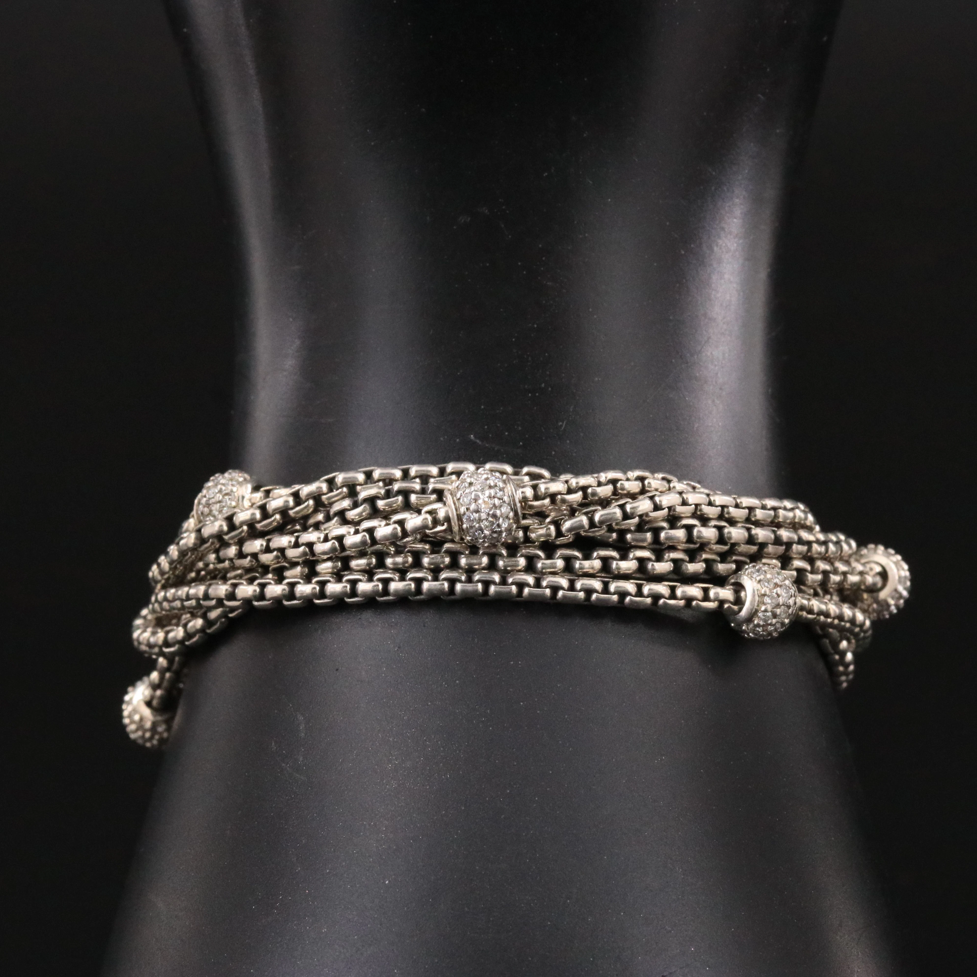 David Yurman Sterling 1.70 CTW Pavé Diamond Ball Station Bracelet w/18K Accents