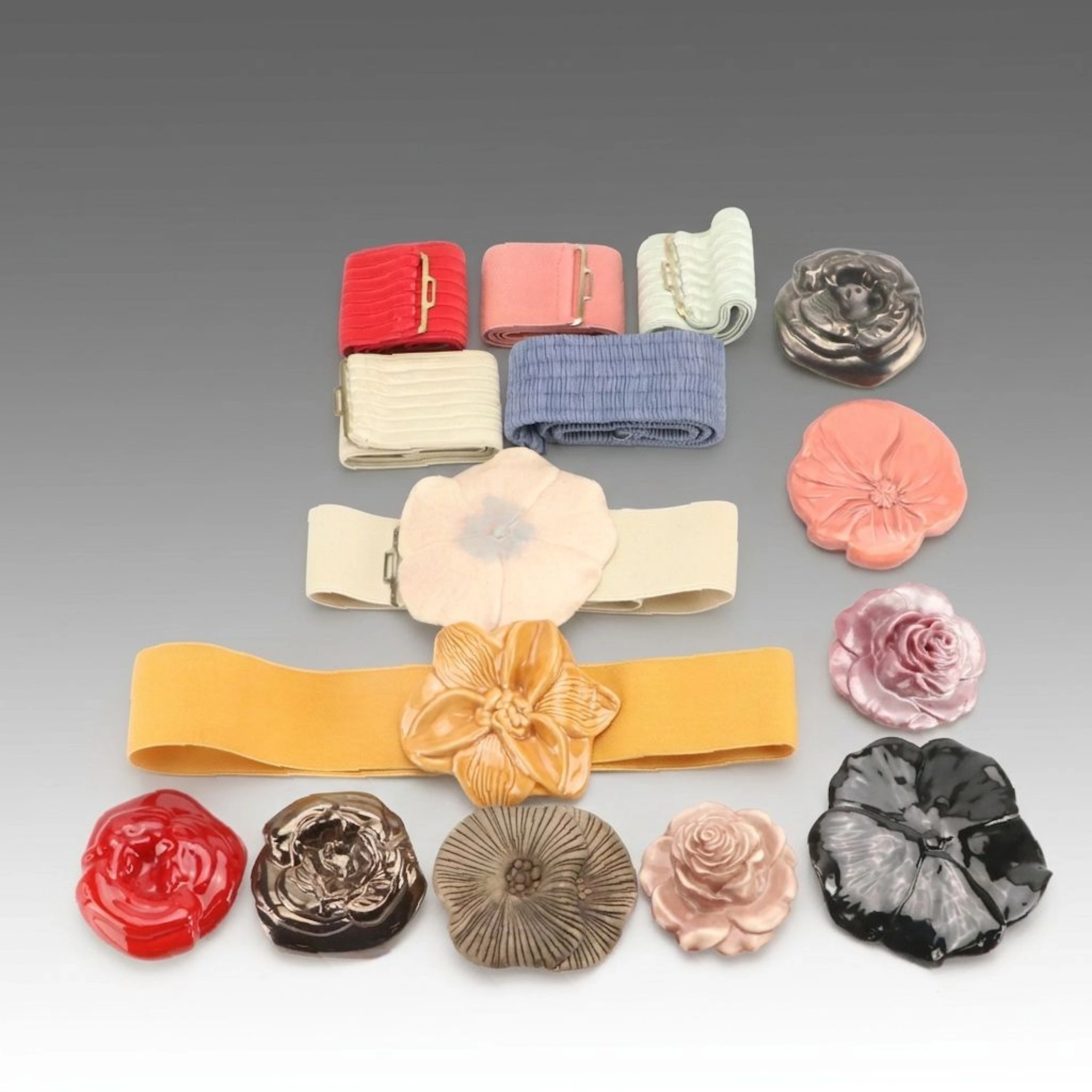Charmant & Other Ceramic Floral Buckles with Elastic Straps