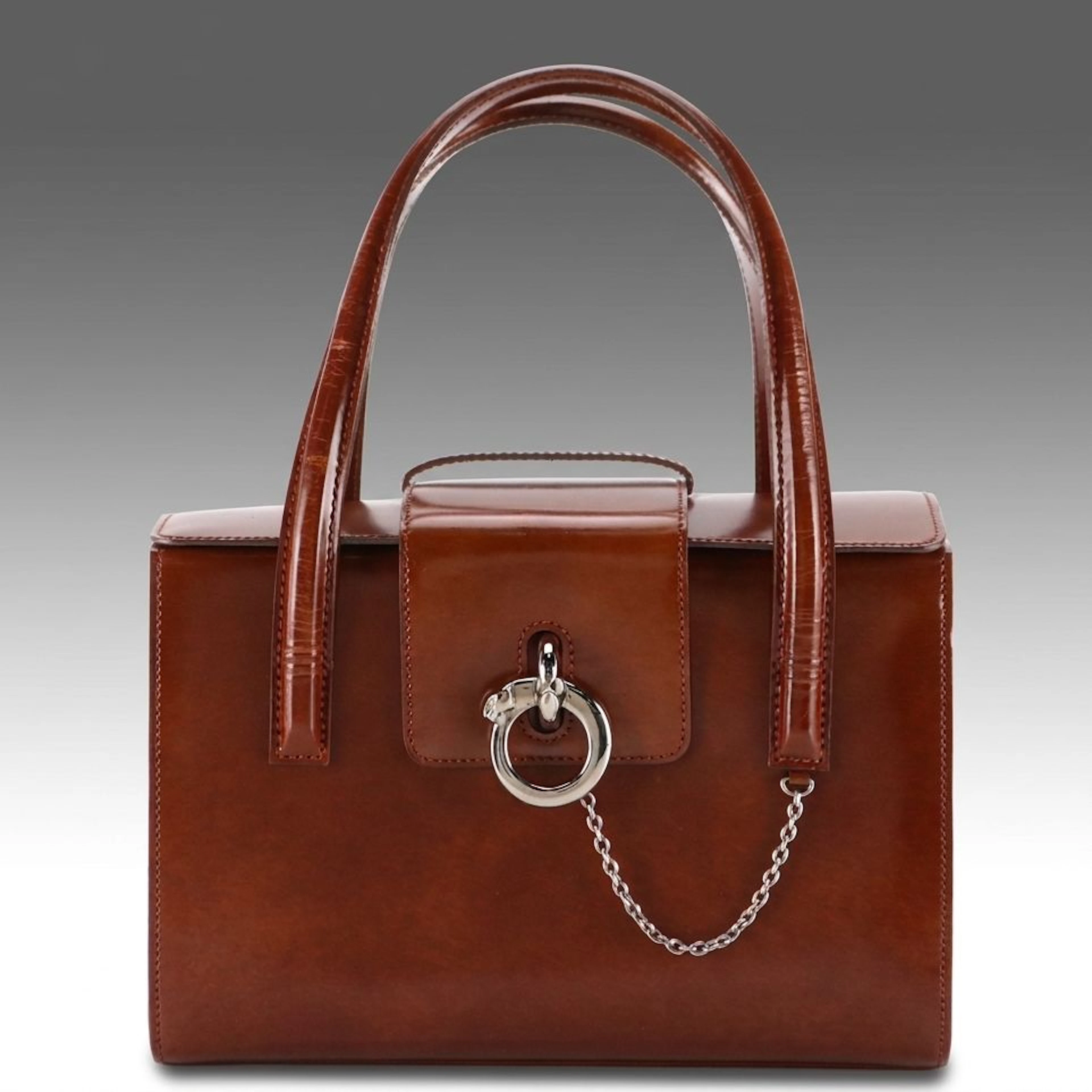 Cartier Panthère Structured Box Satchel in Brown Patent Leather