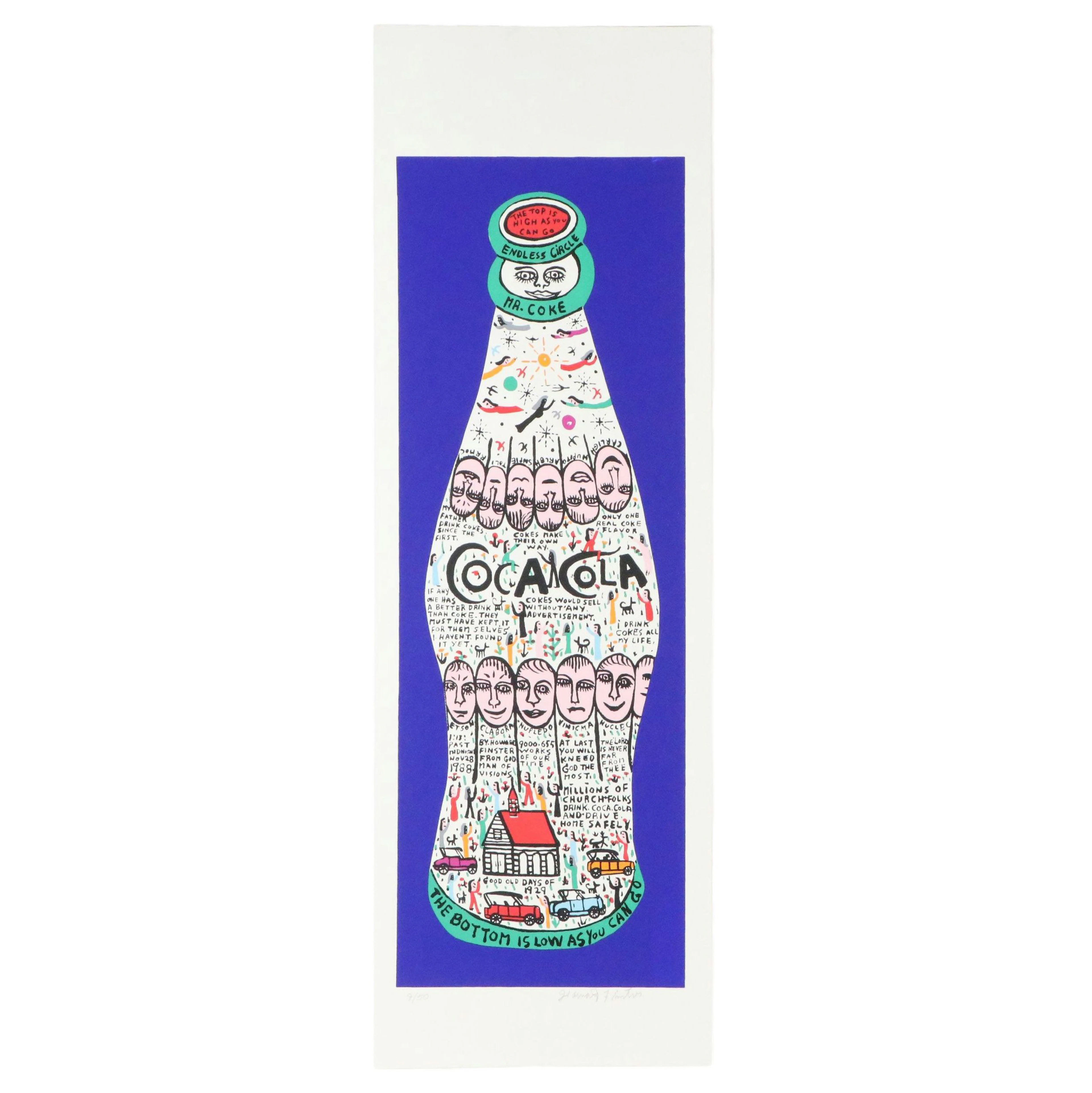 Howard Finster Folk Art Serigraphs of Embellished Coca-Cola Bottle
