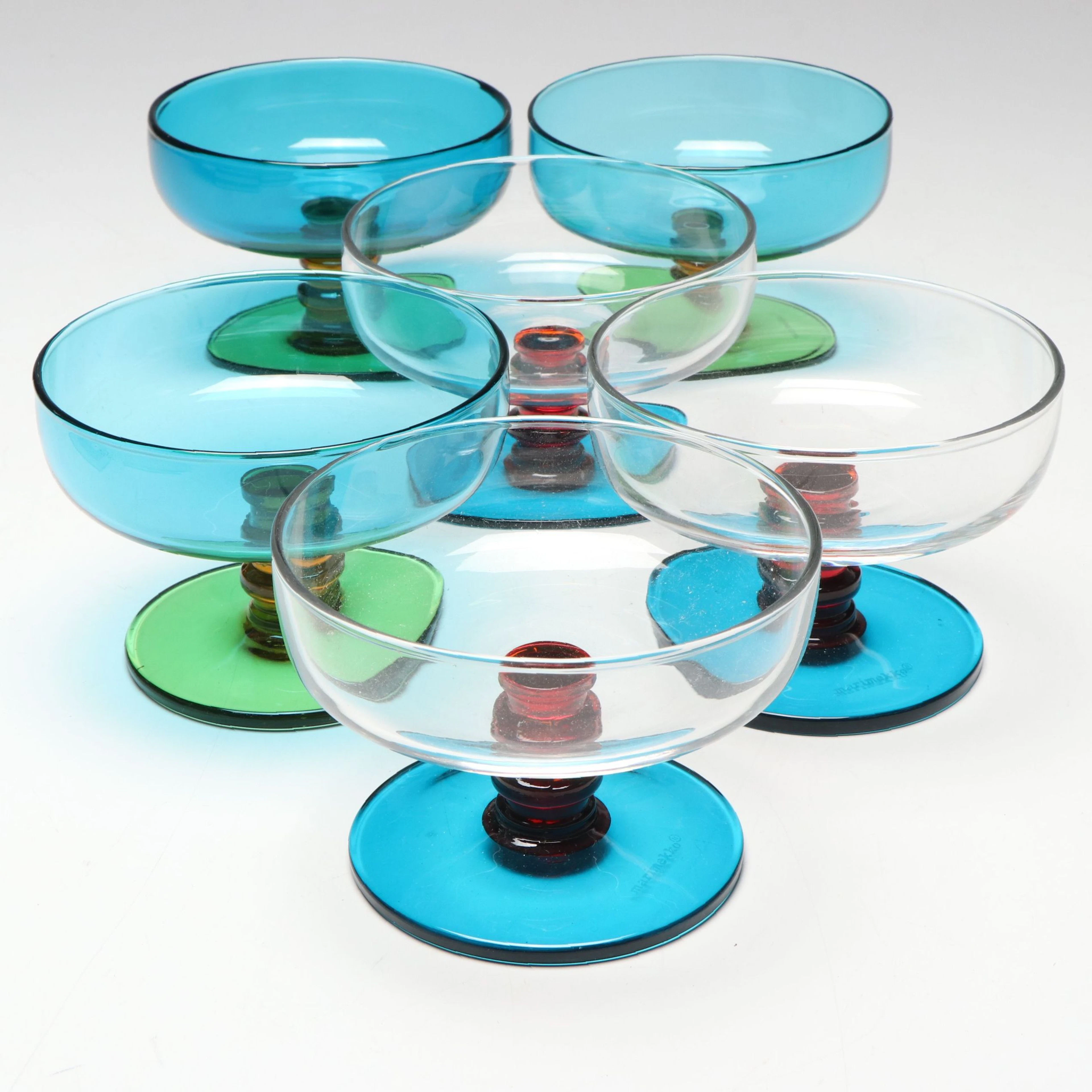 Marimekko "Sukat Makkaralla" Glass Dessert Bowls Designed by Anu Penttinen