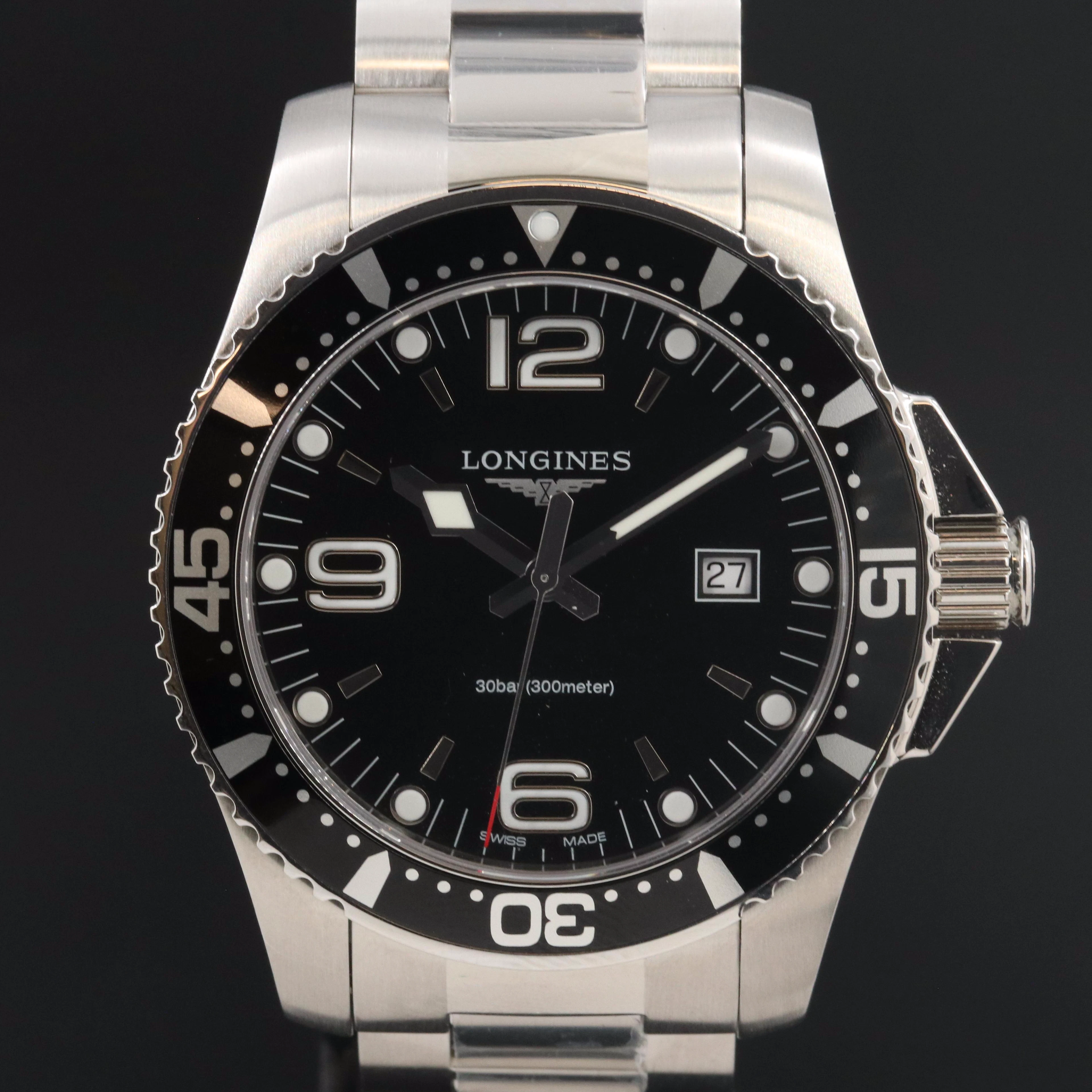Longines Hydroconquest L3.840.4 Black 44mm Steel Quartz Watch