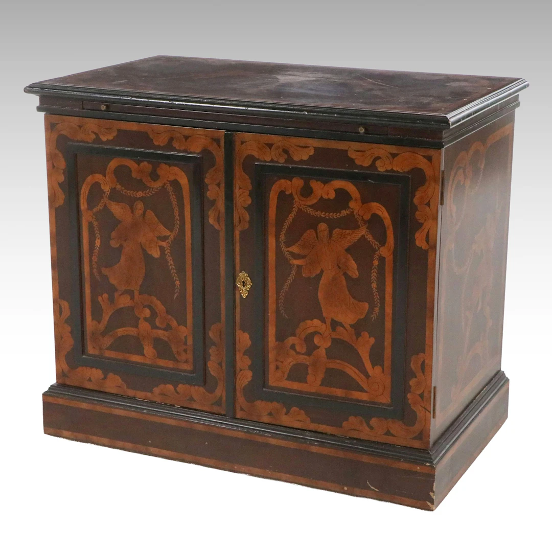 Trouvailles Classical Style Faux-Marquetry Cabinet with Pull-Out Extension