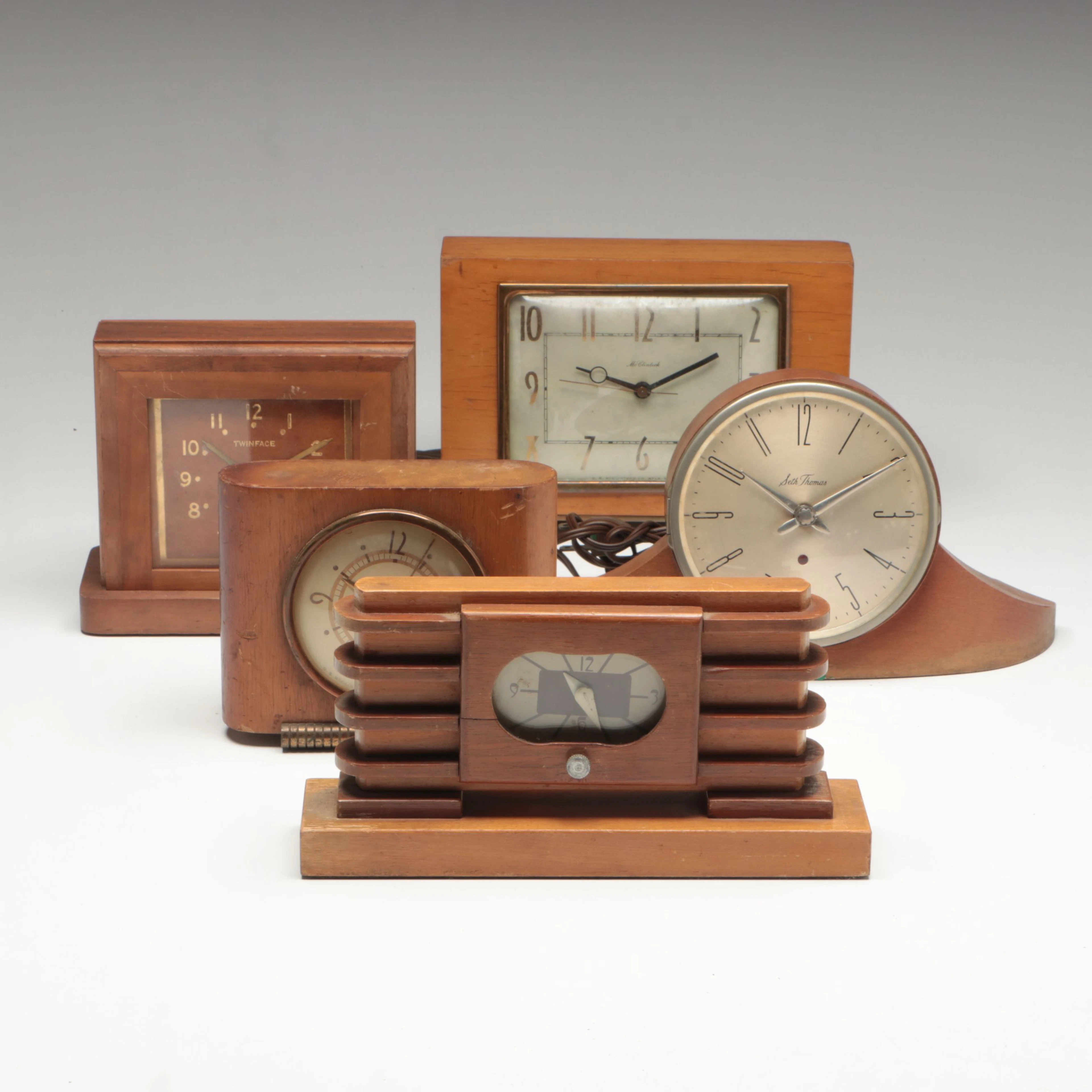 McClintock, Seth Thomas, "Twinface," Other Art Deco Walnut Mantel & Desk Clocks
