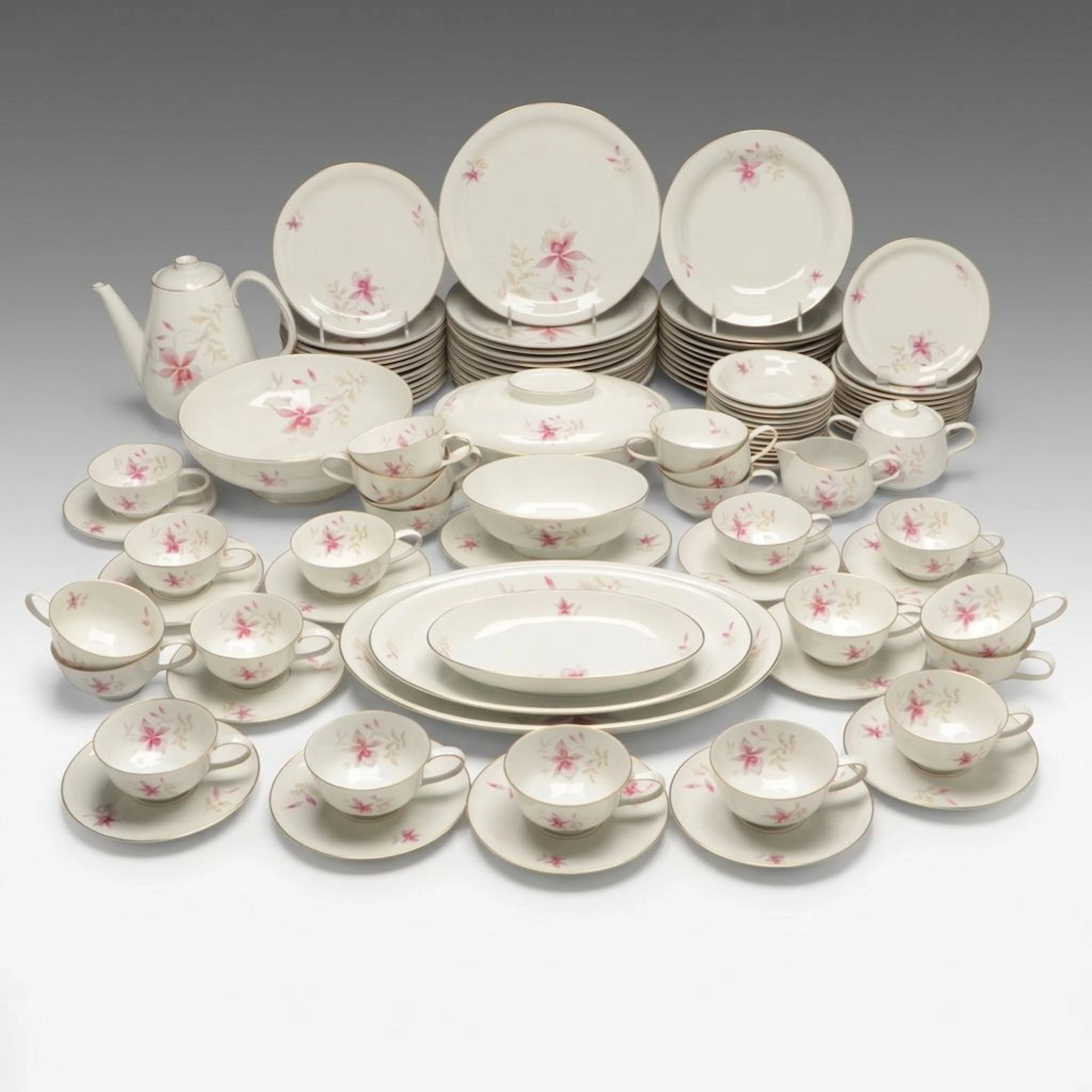 Rosenthal "Orchid" Gilt Rim Bone China Dinnerware, Mid-20th Century