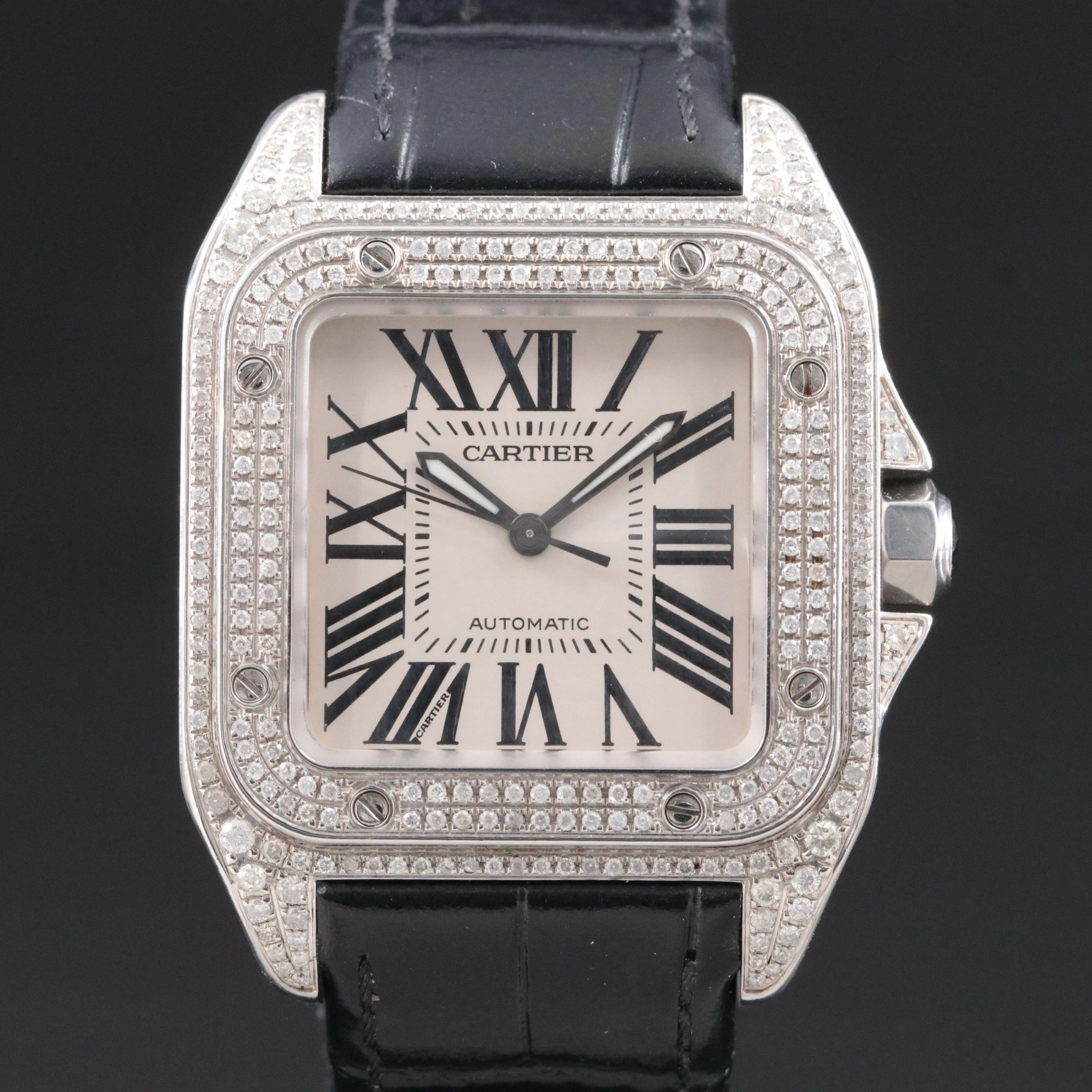 Cartier Santos 100 Midsize 1.30 CTW Diamond Steel Automatic Watch