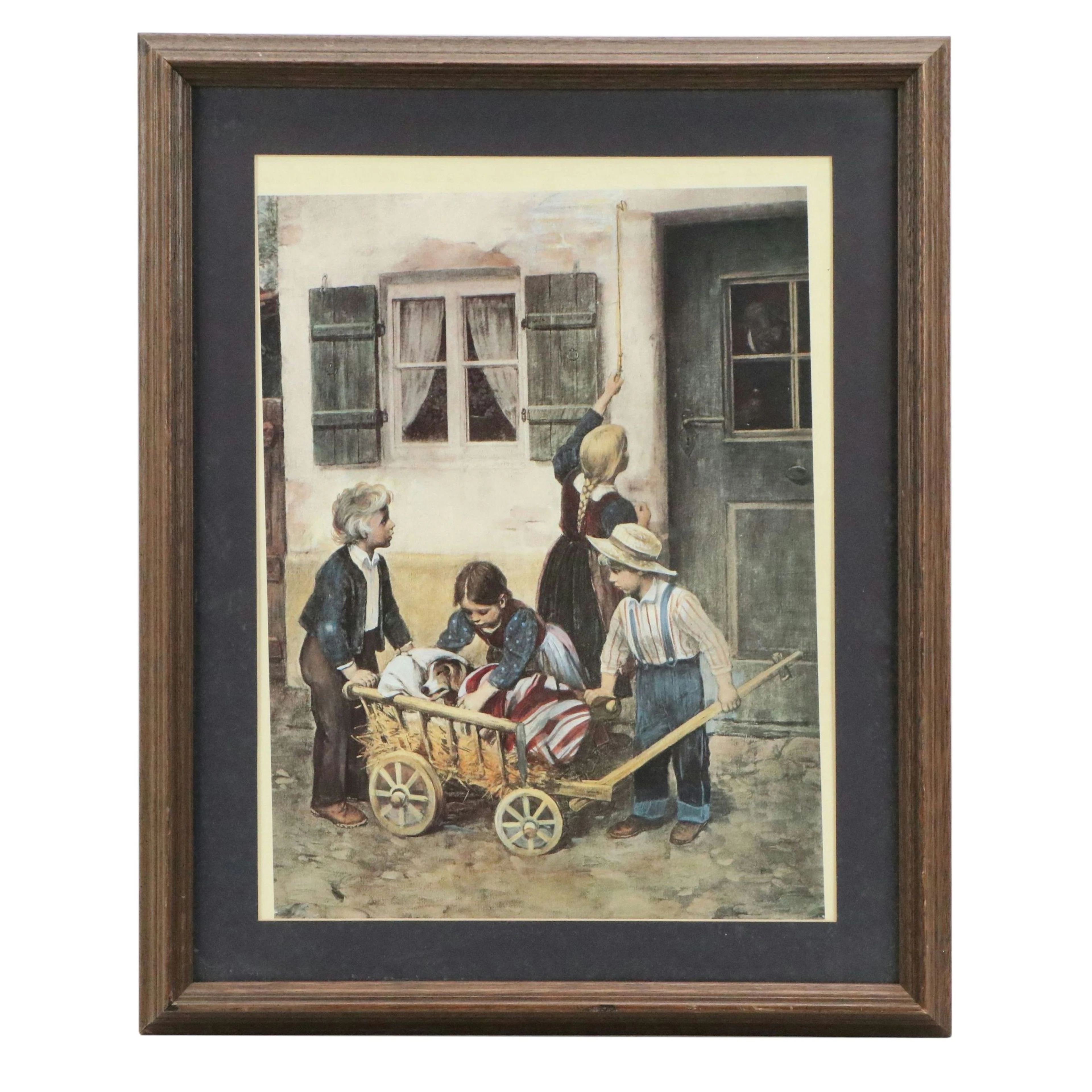 Offset Lithograph After Franz von Defregger "The Sick Dog"