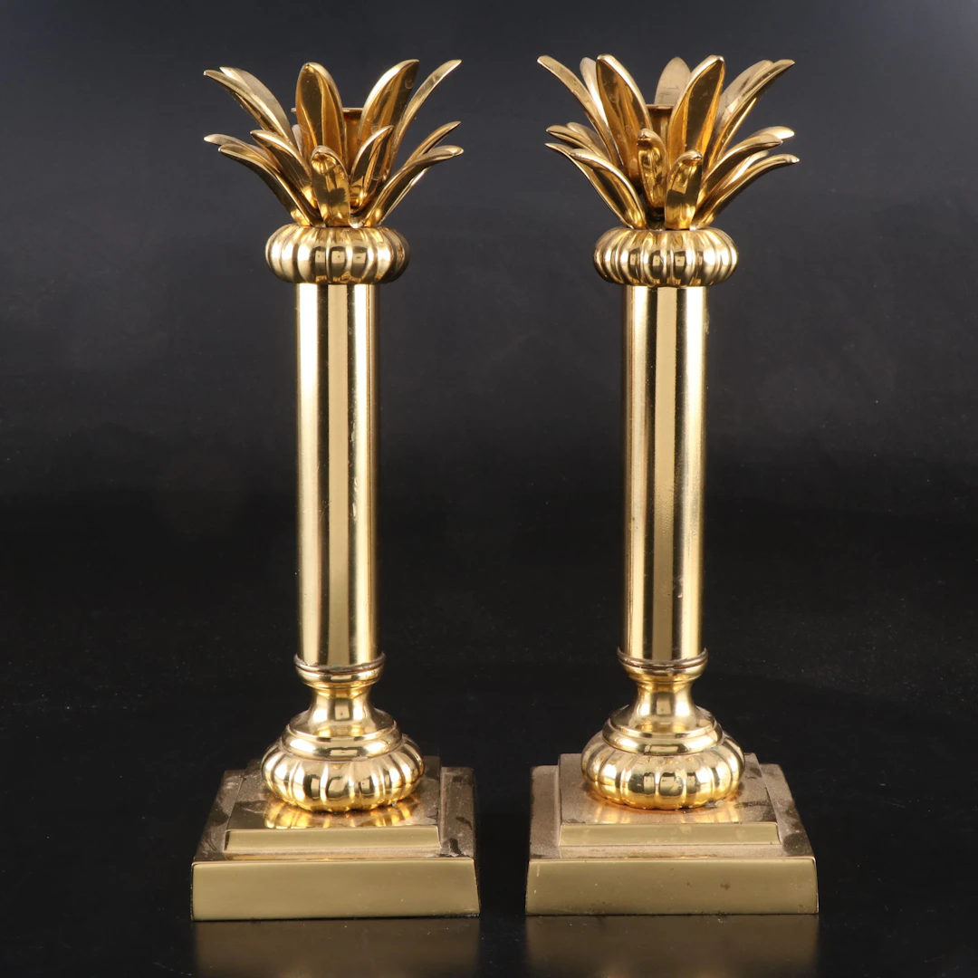 Palm Tree Form Brass Finish Candlesticks