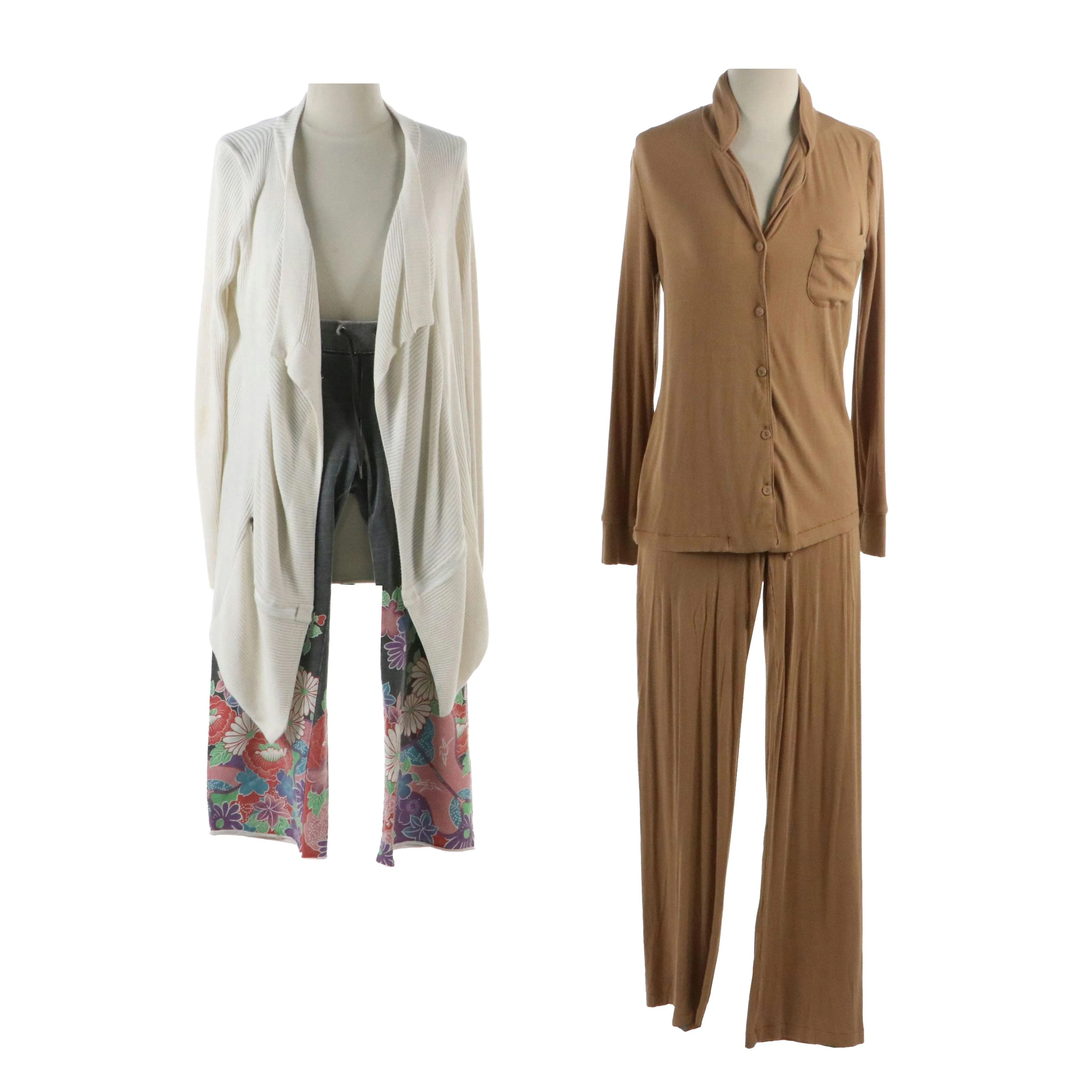 Skims Pajama Set, Lululemon "Resolution" Wrap Cardigan & Lucky Brand Capris