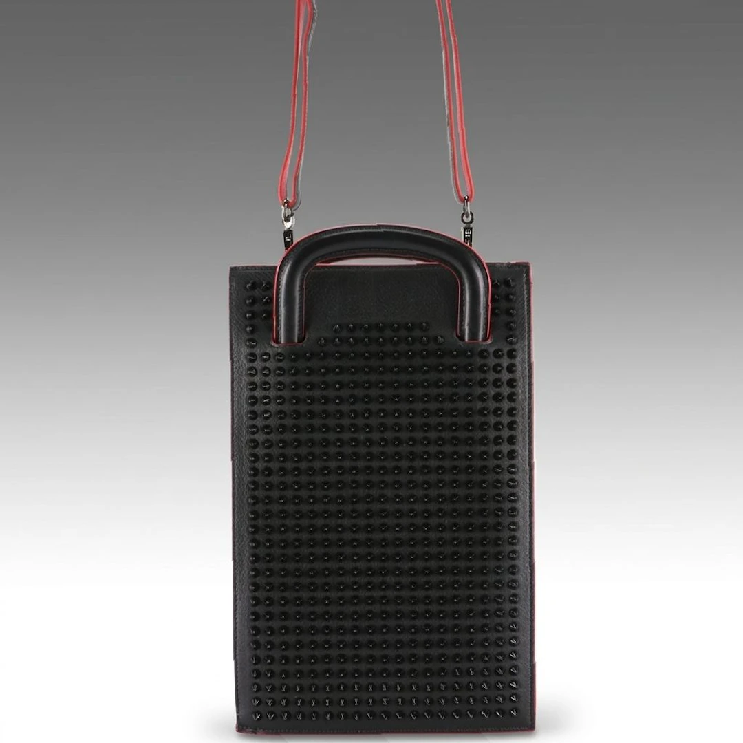 Christian Louboutin Spiked Calfskin Grain Leather 2-Way Trictrac Portfolio Bag