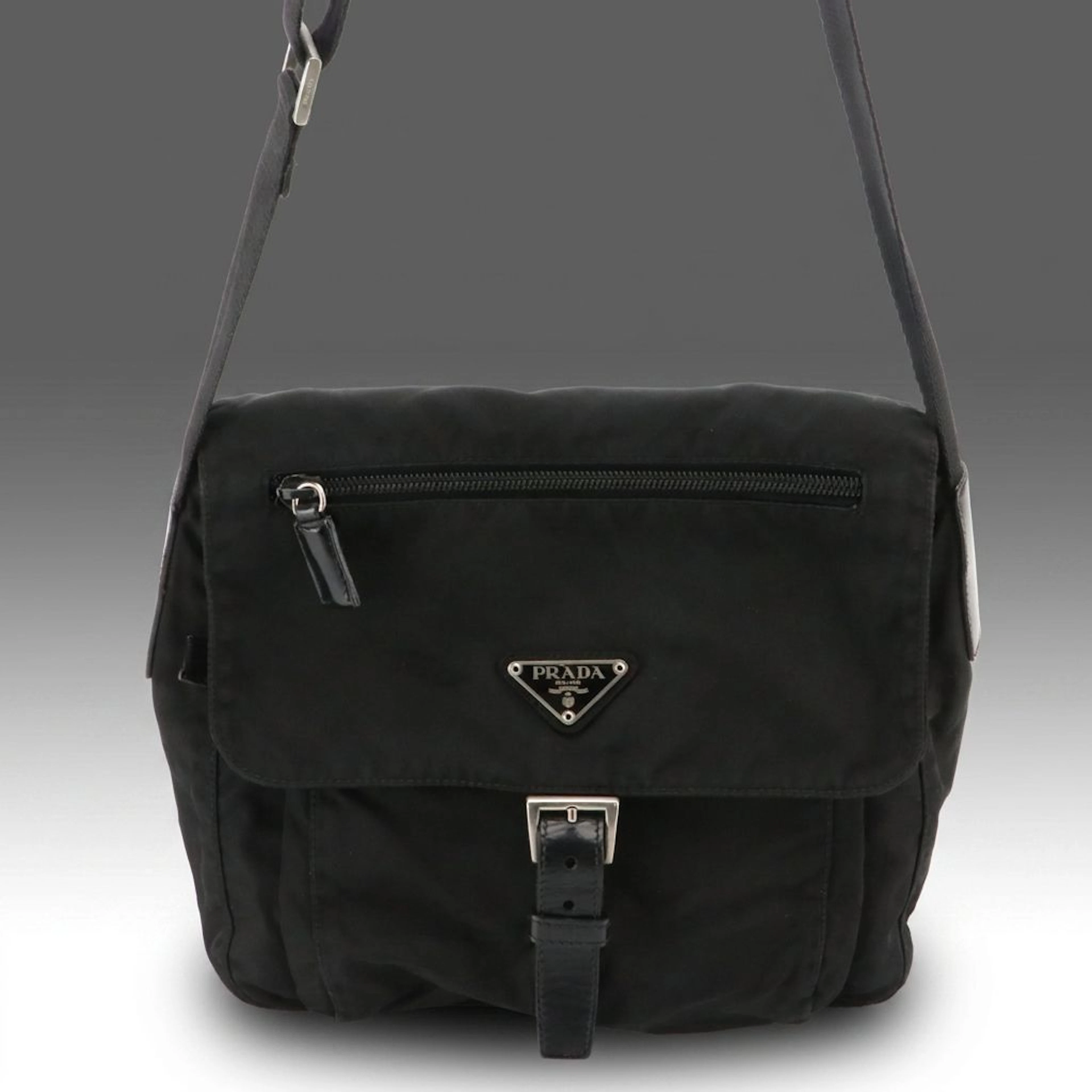 Prada Small Messenger Crossbody Bag in Black Tessuto Nylon and Leather