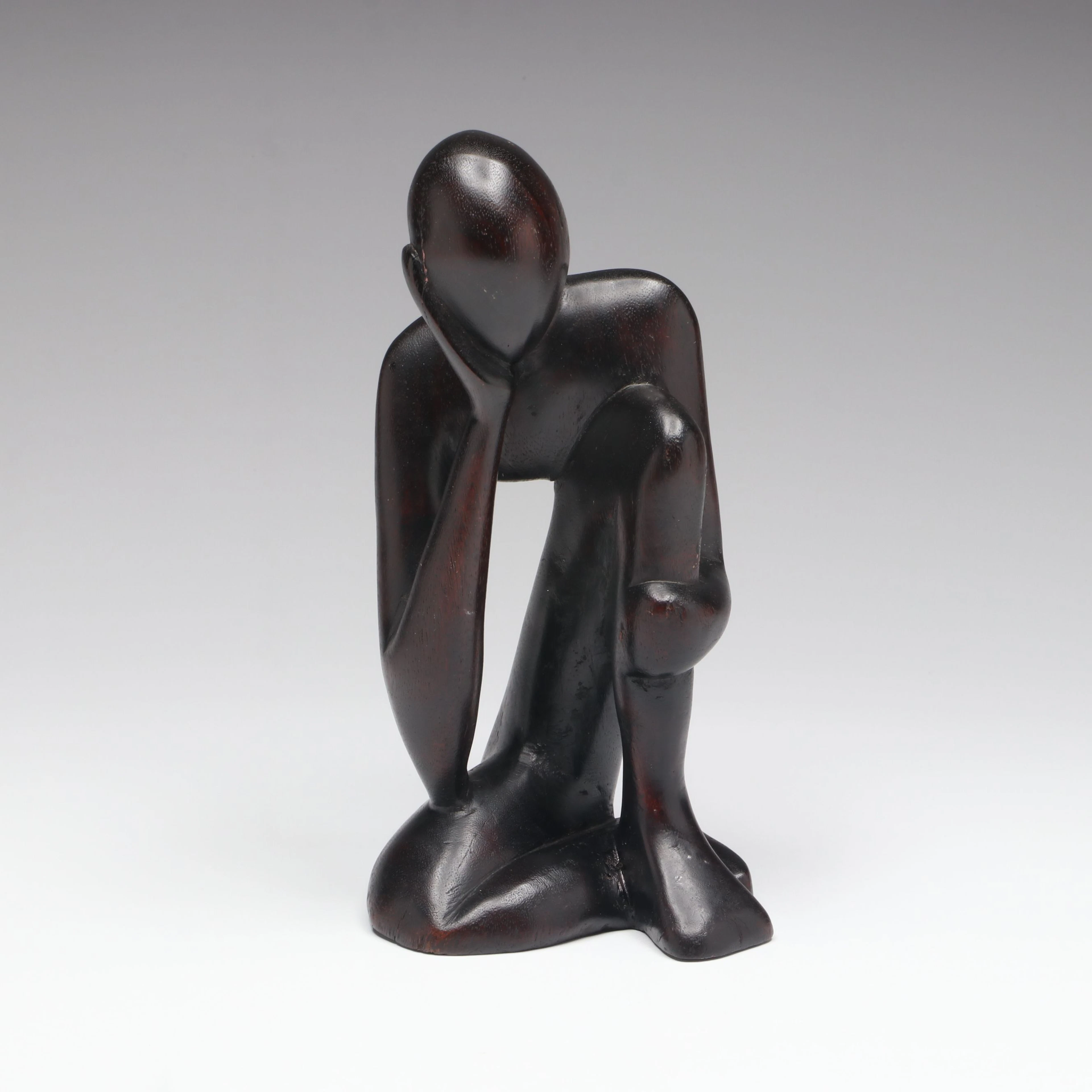 Abstract Carved Wood Sculpture After Auguste Rodin "The Thinker"