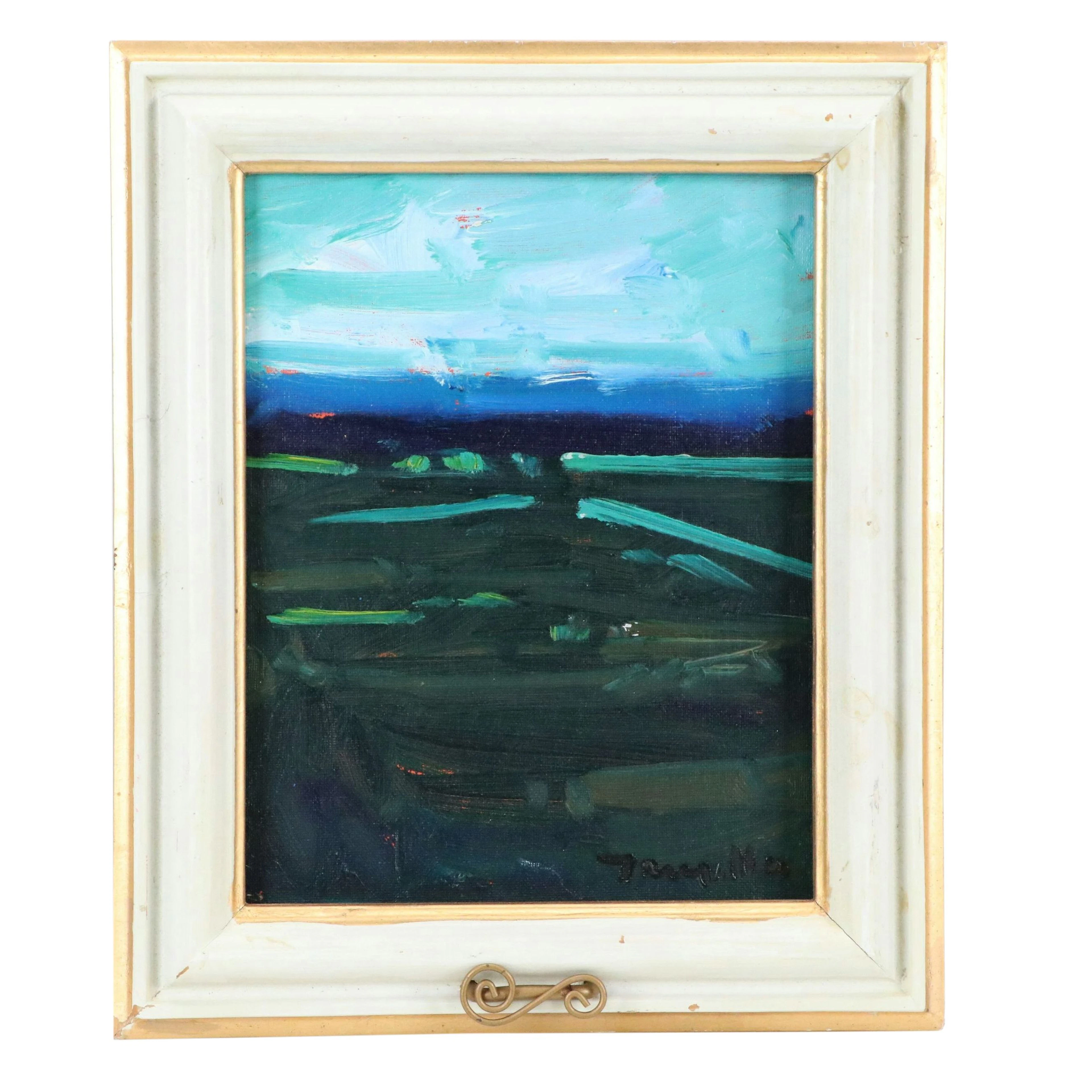 Abstract Acrylic Painting of Blue Landscape, 21st Century