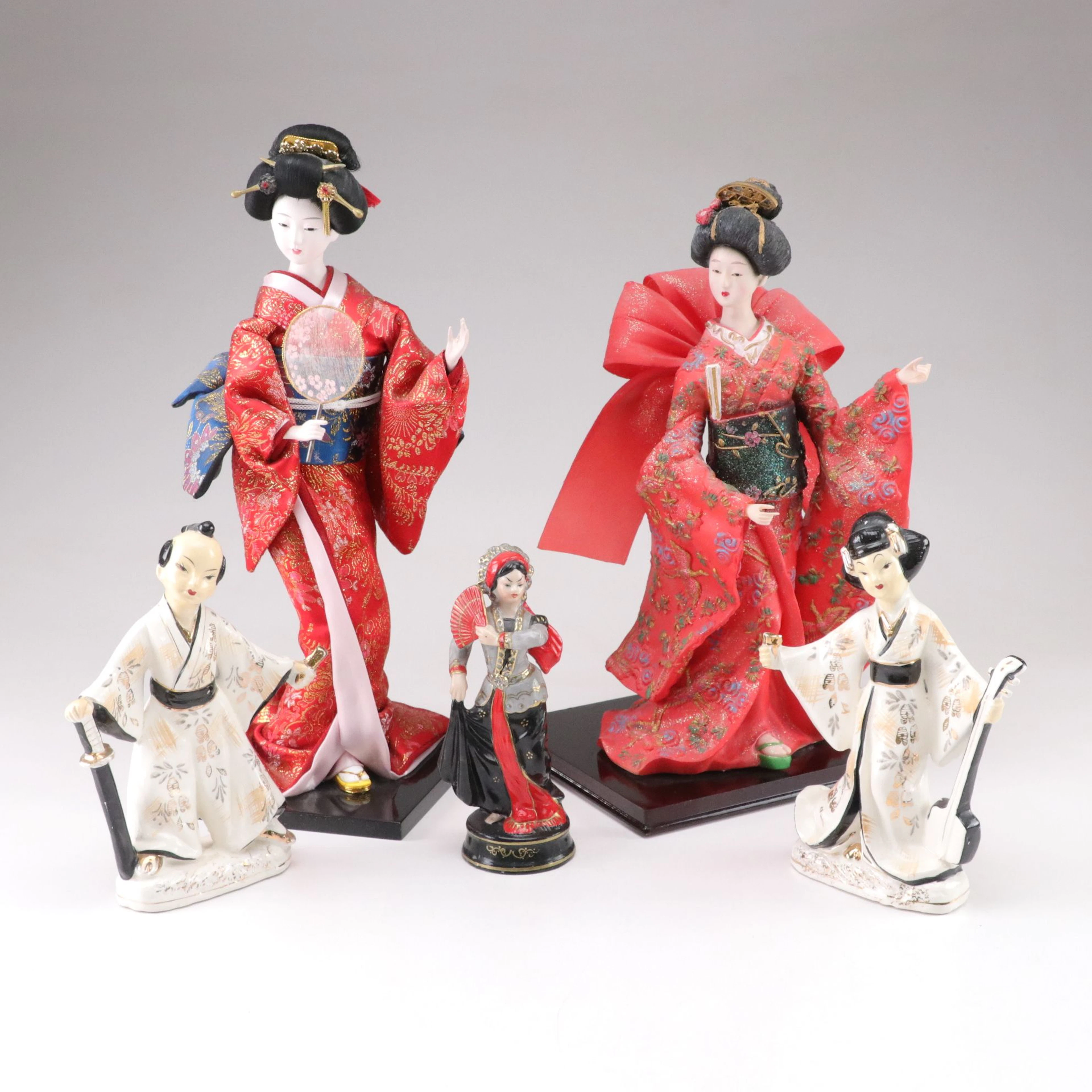 Japanese Geisha Doll Figurines, Japanese Figurines in Kimonos, & Asian Dancer