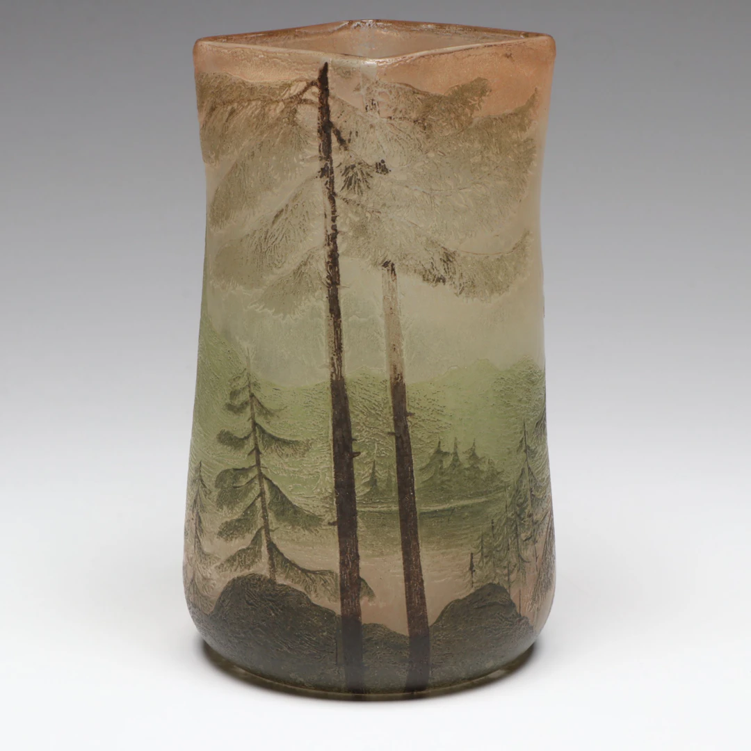 François-Théodore Legras Enameled Glass Landscape Vase, Late 19th/Early 20th C.