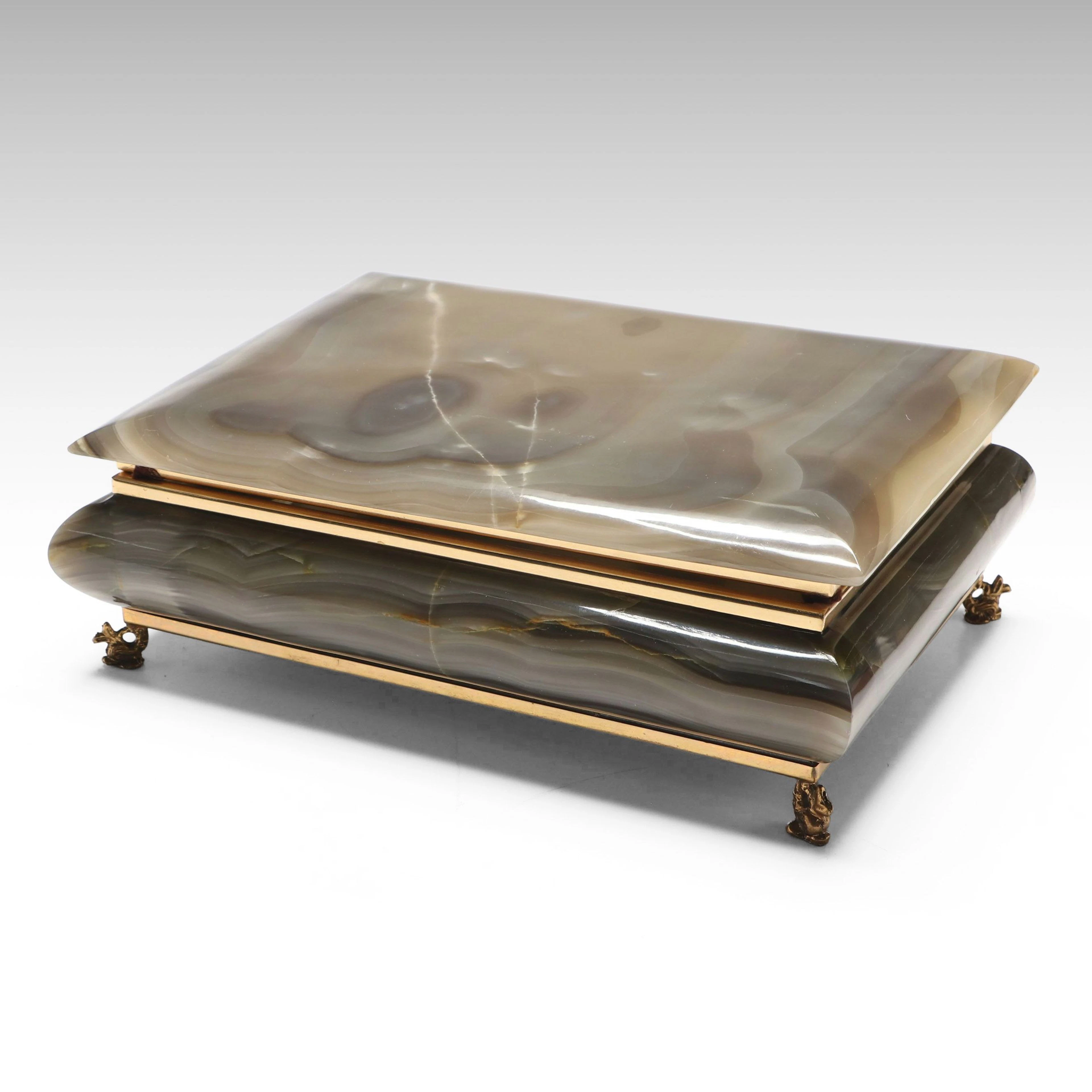 Hollywood Regency Ormolu Mount Agate and Calcite Stone Box