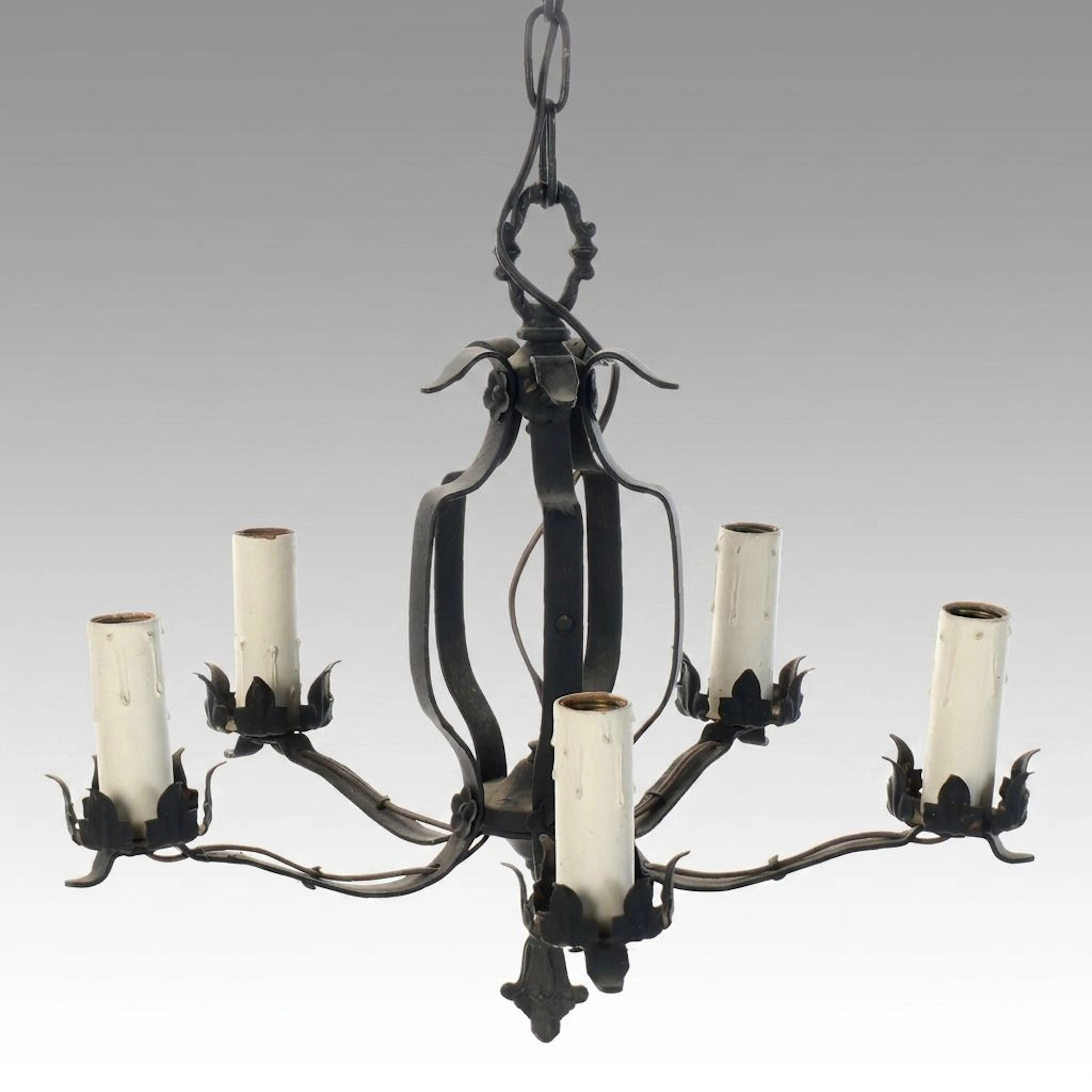 Wrought Iron Scrollwork Five-Arm Chandelier