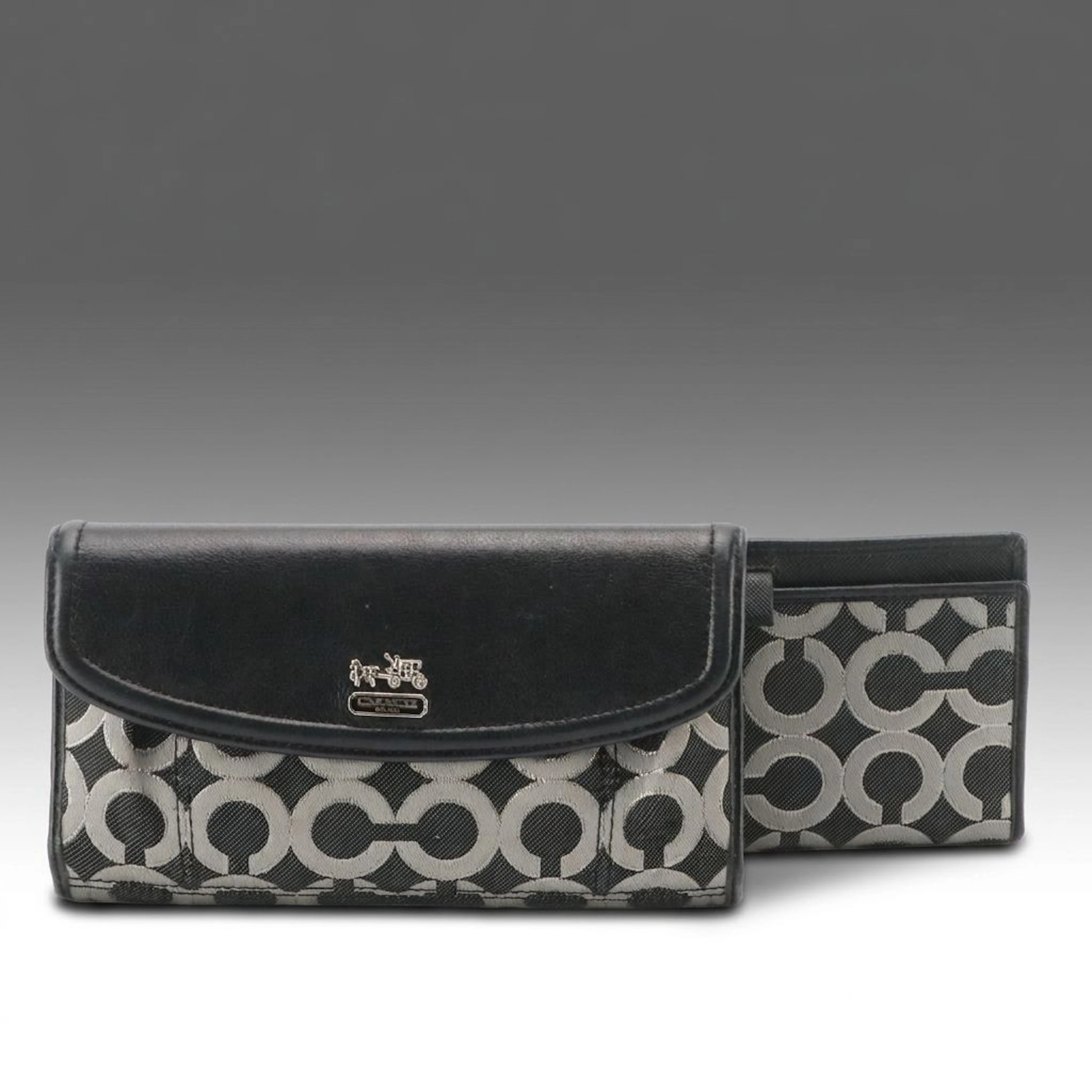 Coach Madison Tri-Fold Wallet with Checkbook Cover in Op Art Jacquard & Leather