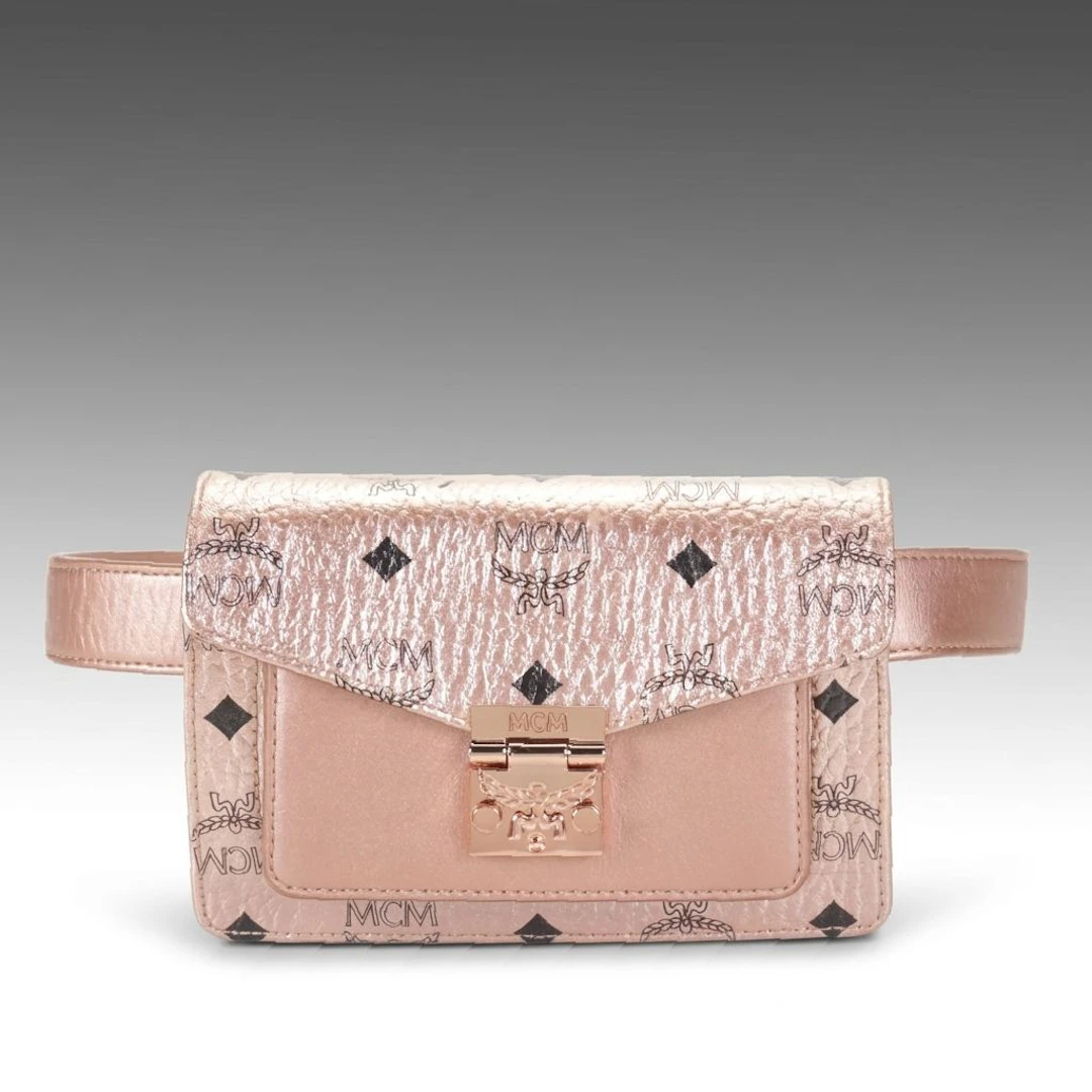 MCM Millie Crossbody Bag in Visetos Metallic Rose Gold Canvas