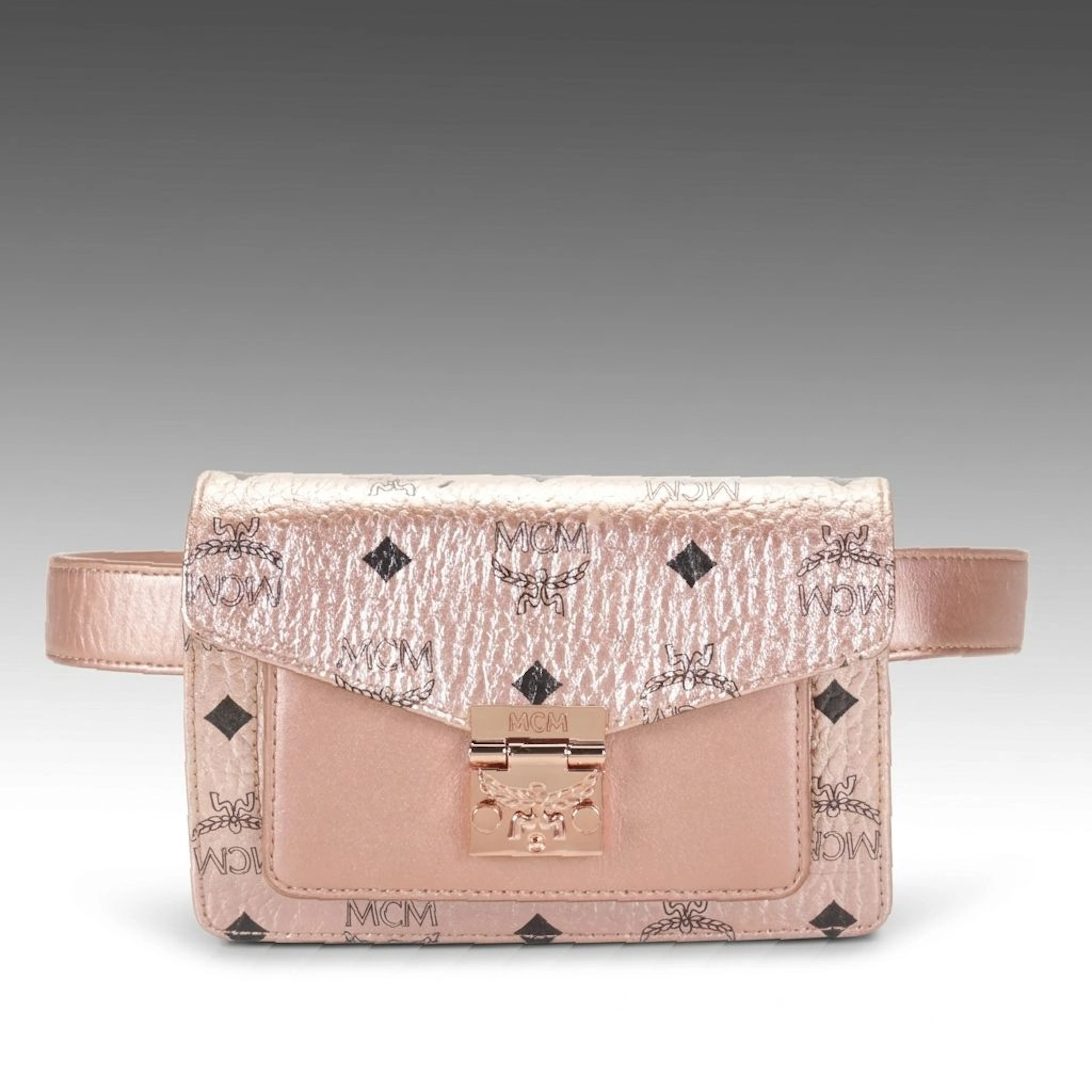 MCM Millie Crossbody Bag in Visetos Metallic Rose Gold Canvas