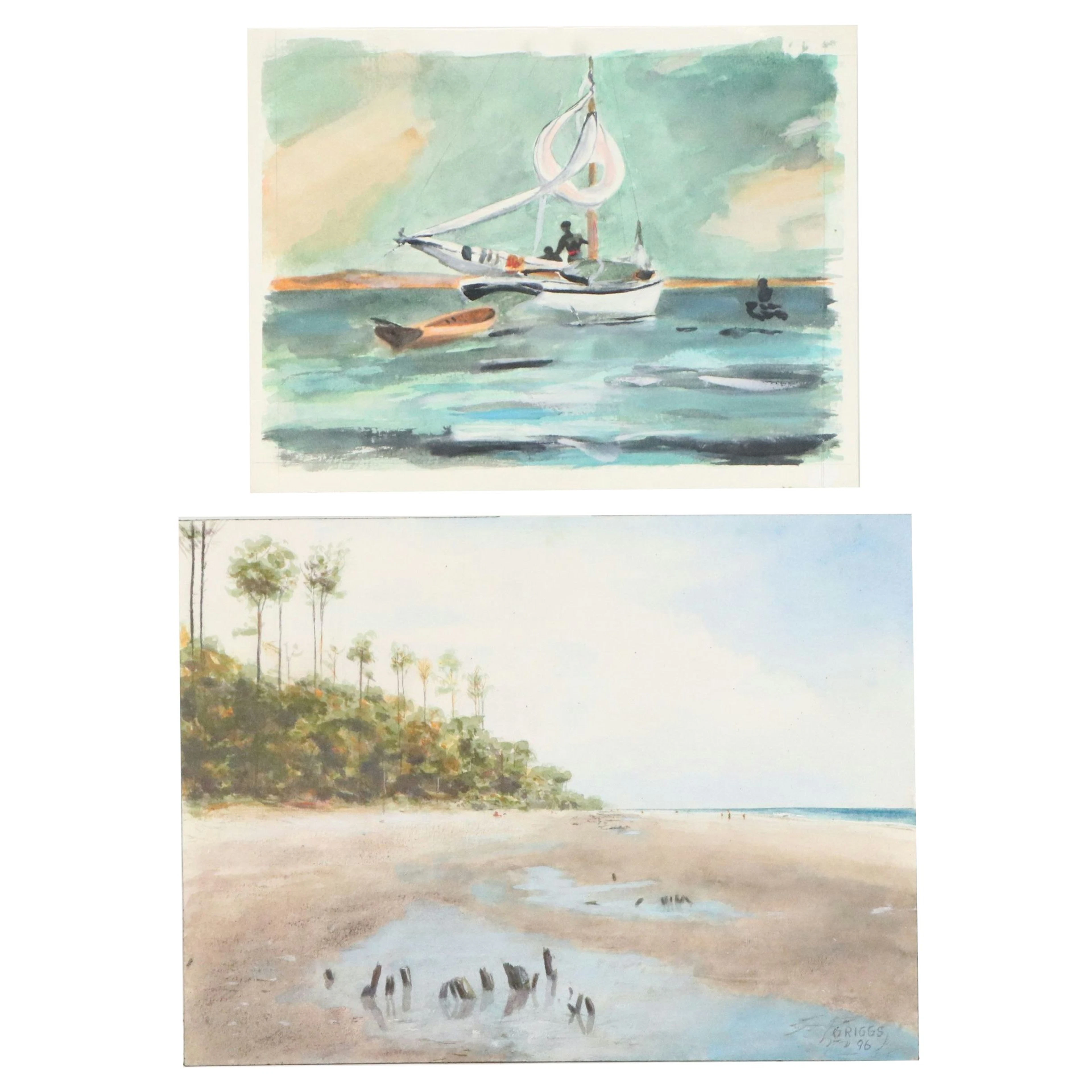 Larry Griggs Beach and Maritime Watercolor Paintings, 20th-21st Century