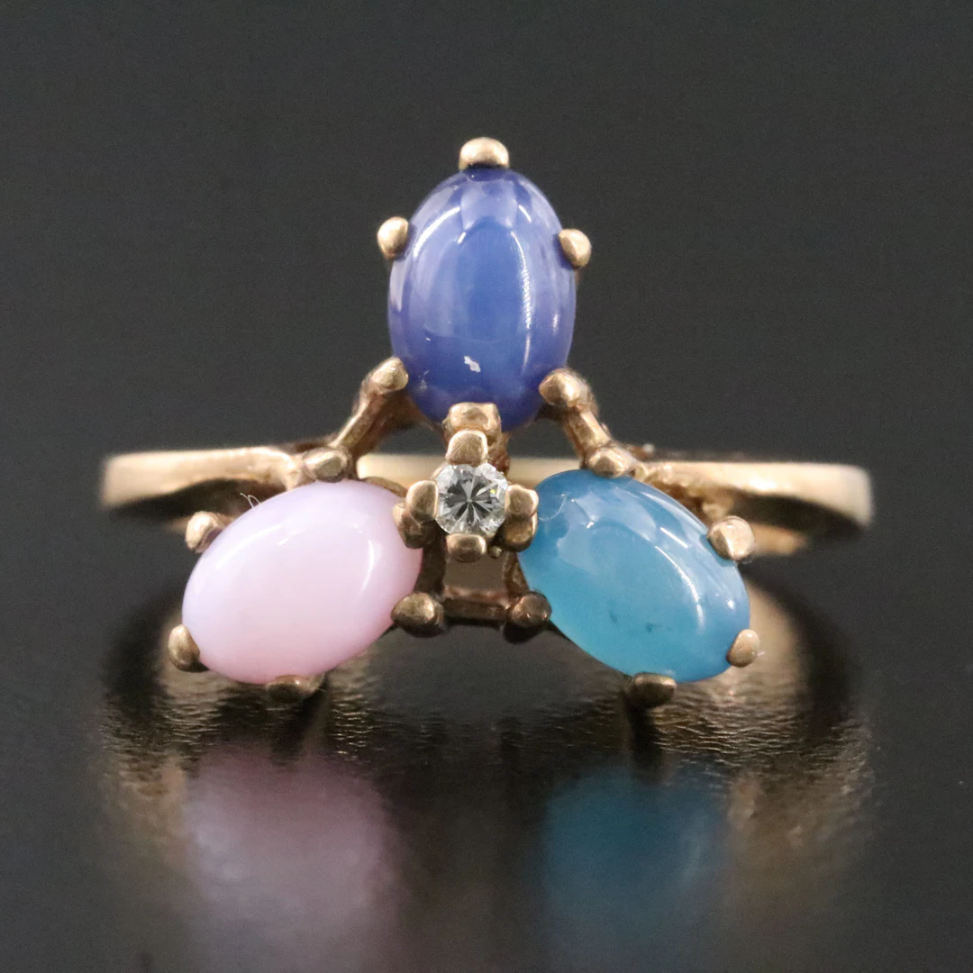 10K Trefoil Star Sapphire and Diamond Ring