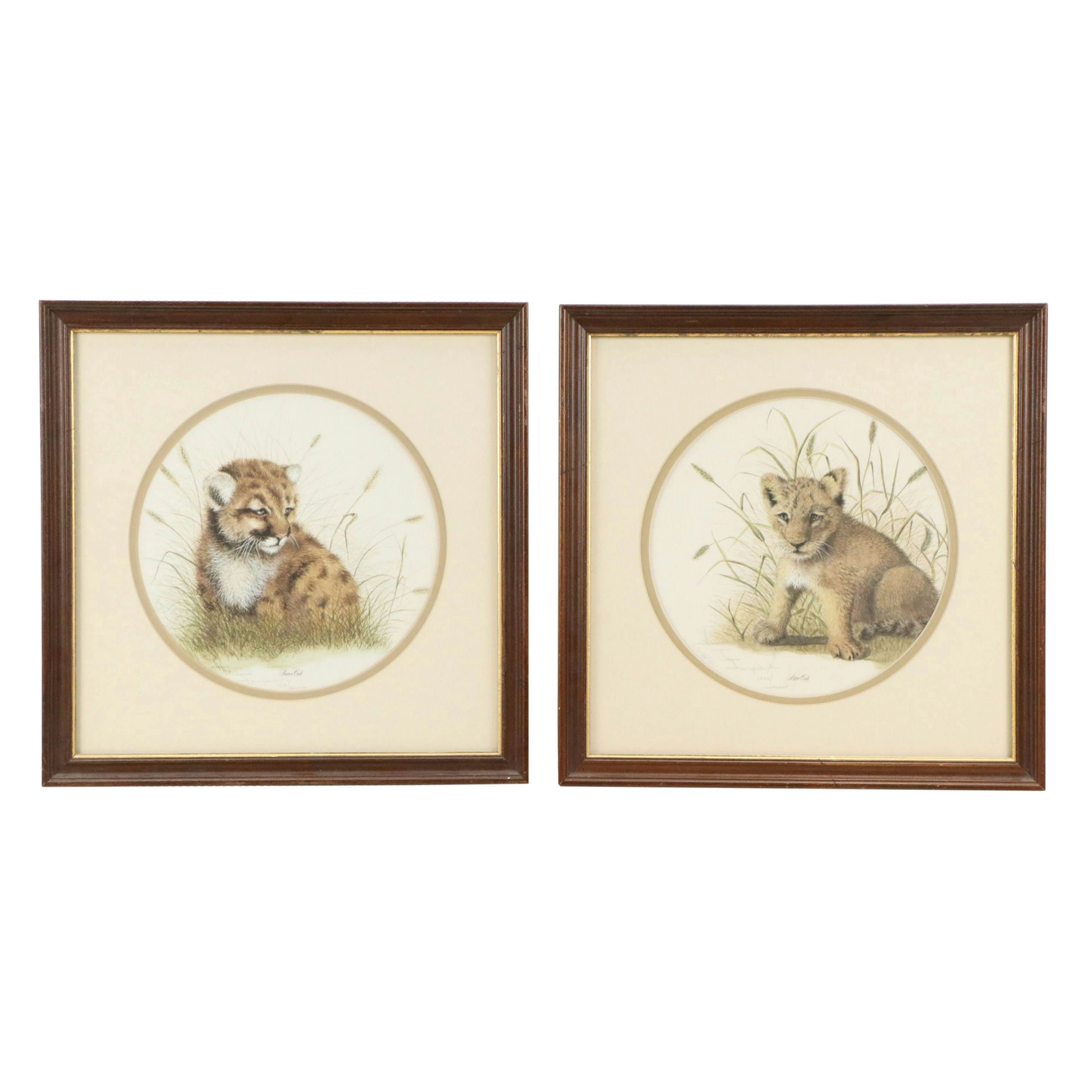 I H. Farnsworth Offset Lithographs "Puma Cub" and "Lion Cub," Late 20th Century