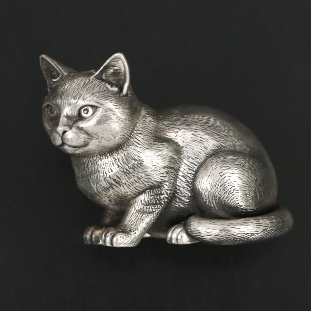 Russian 875 Silver Cat with Ruby Eyes